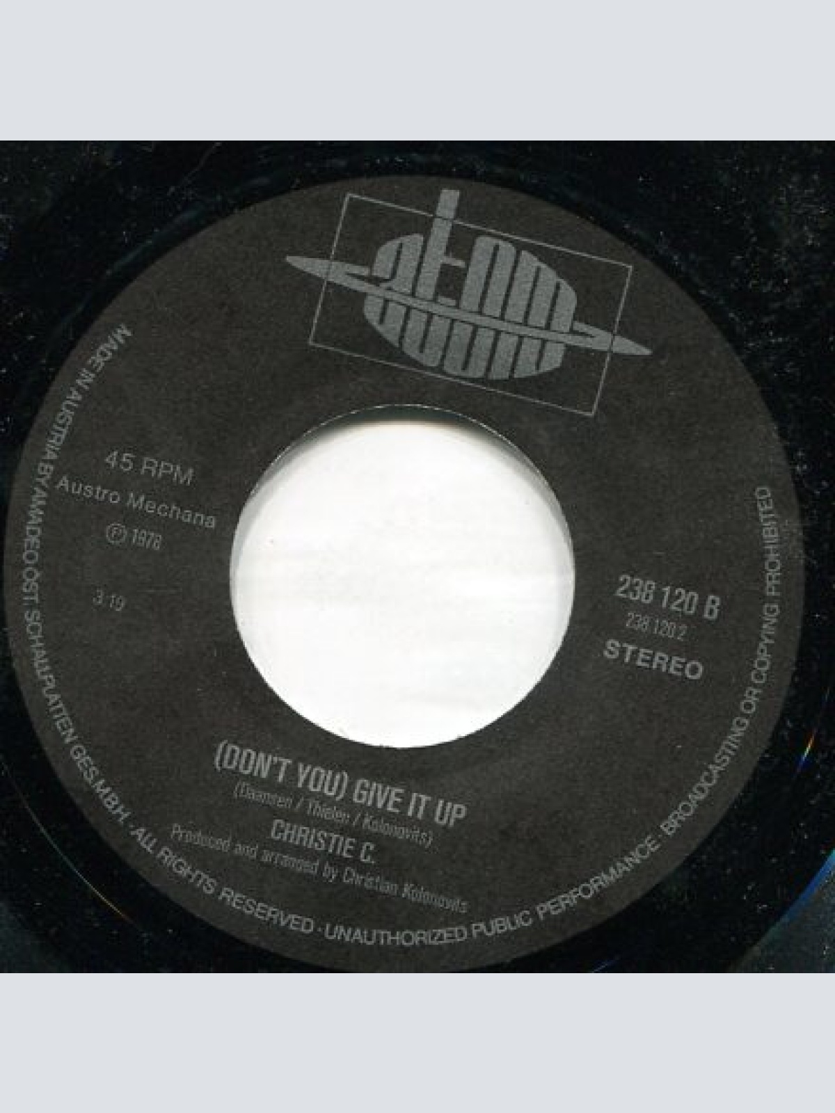 Vinyl / Christie C. - Back Home Again / (Don't You) Give Up