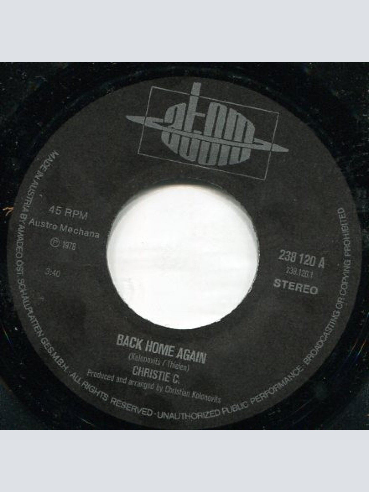 Vinyl / Christie C. - Back Home Again / (Don't You) Give Up