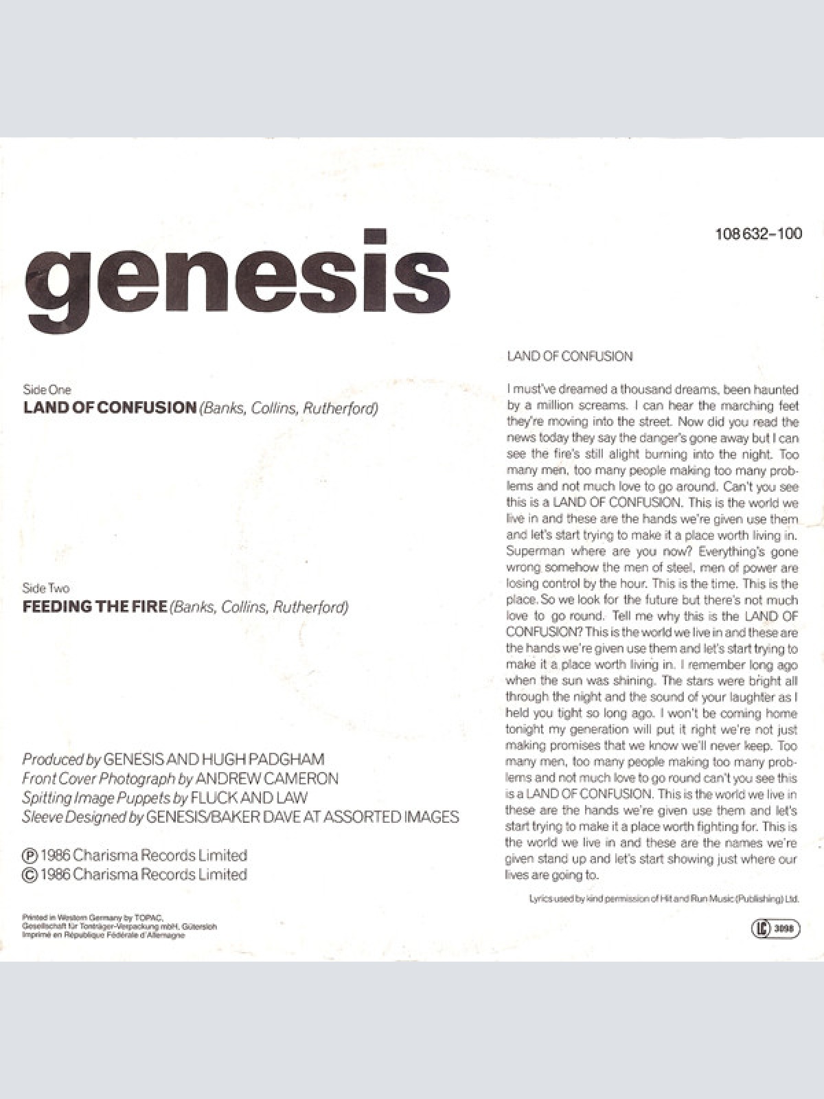 Vinyl / Genesis - Land Of Confusion