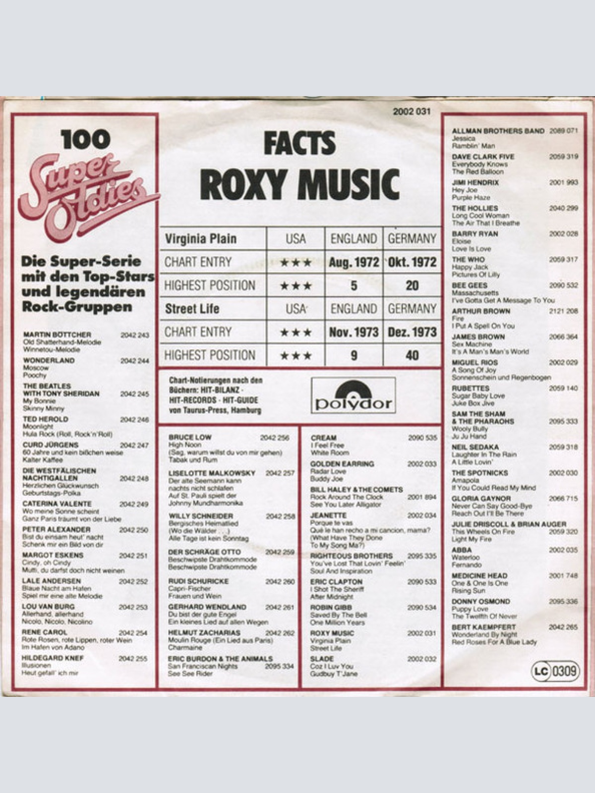 Vinyl / Roxy Music - Virginia Plain / Street Life