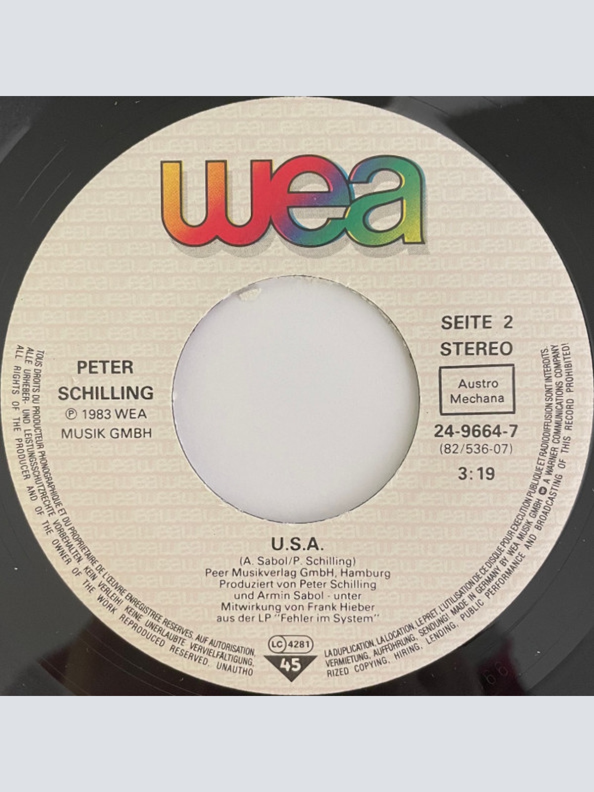 Vinyl / Peter Schilling - Fehler Im System
