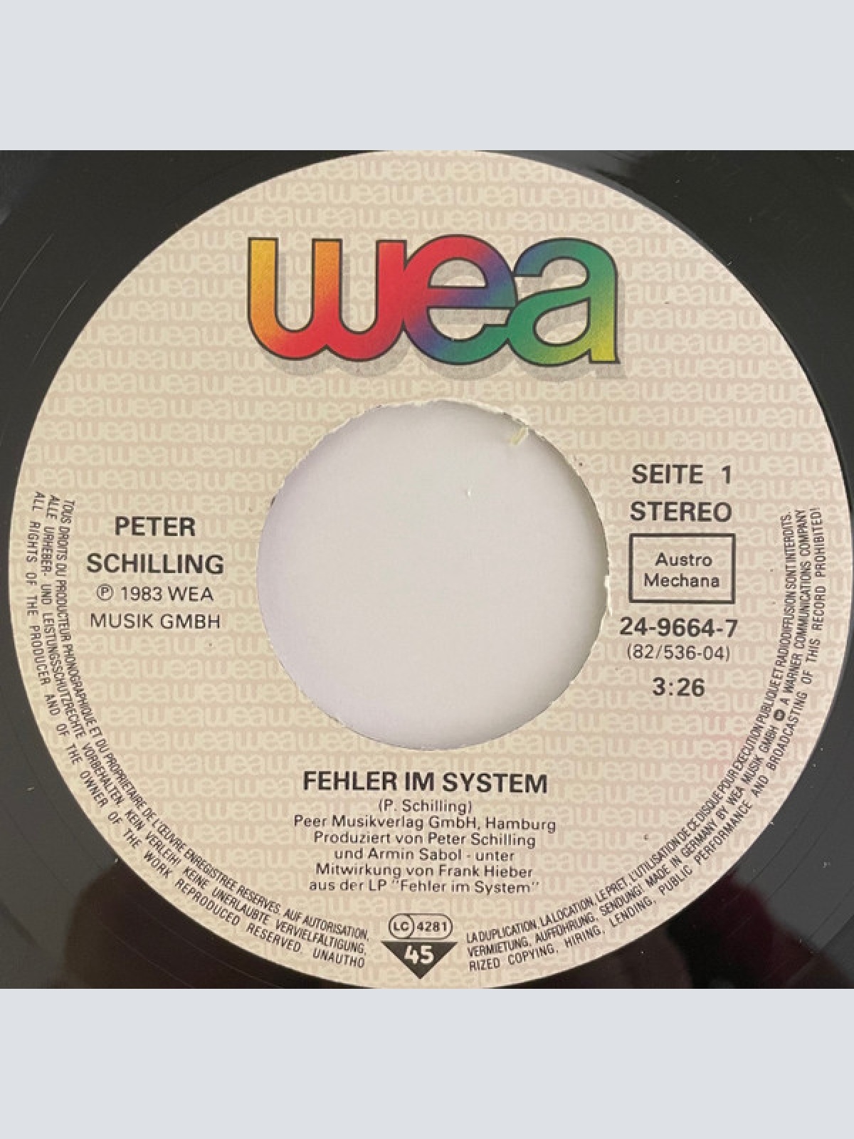 Vinyl / Peter Schilling - Fehler Im System
