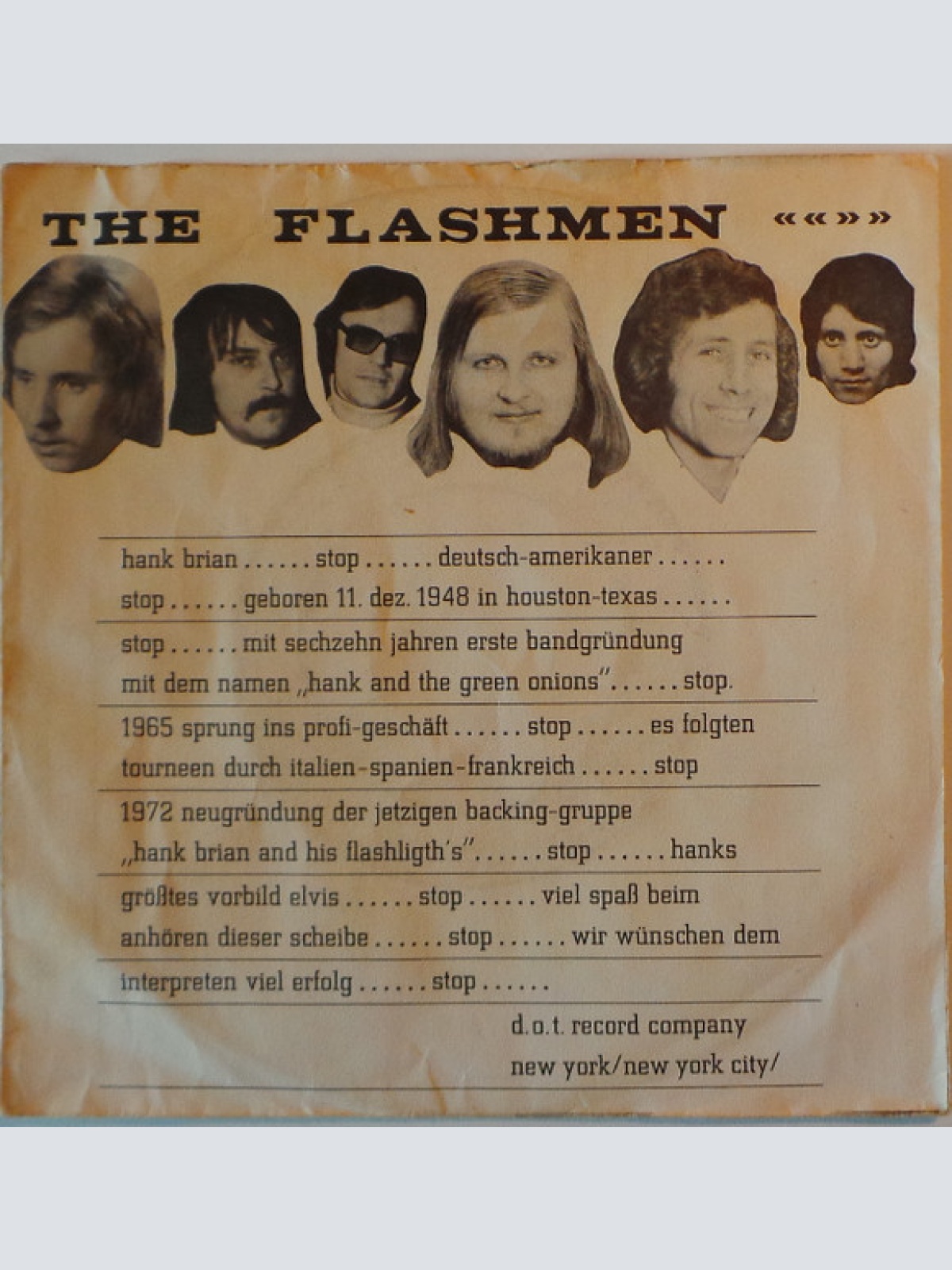 Vinyl / Hank Brian & The Flashmen - Schau Dich Nicht Um Was Gestern War
