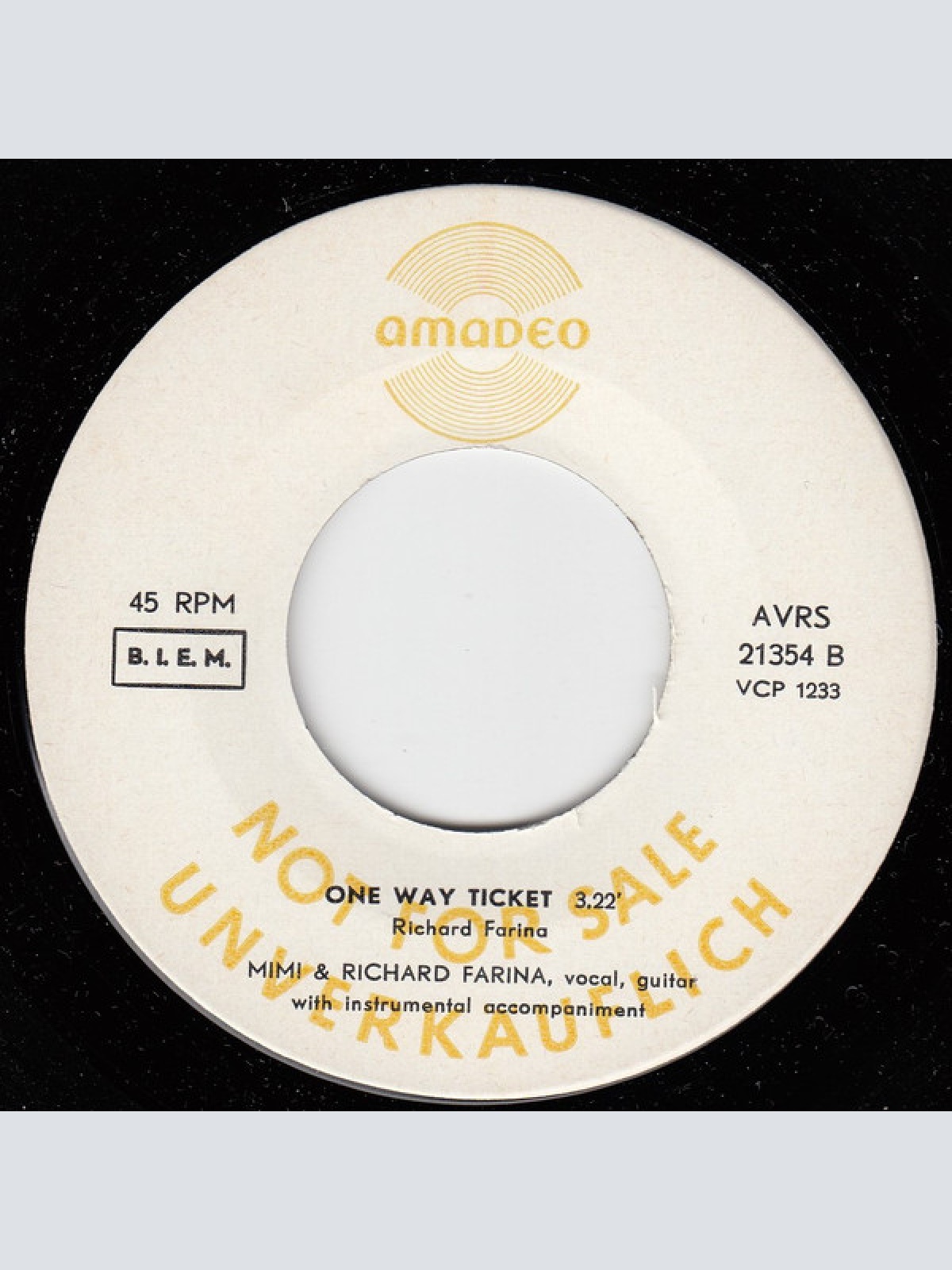 Vinyl / Richard & Mimi Fariña* - Hard-Loving Loser / One-Way Ticket