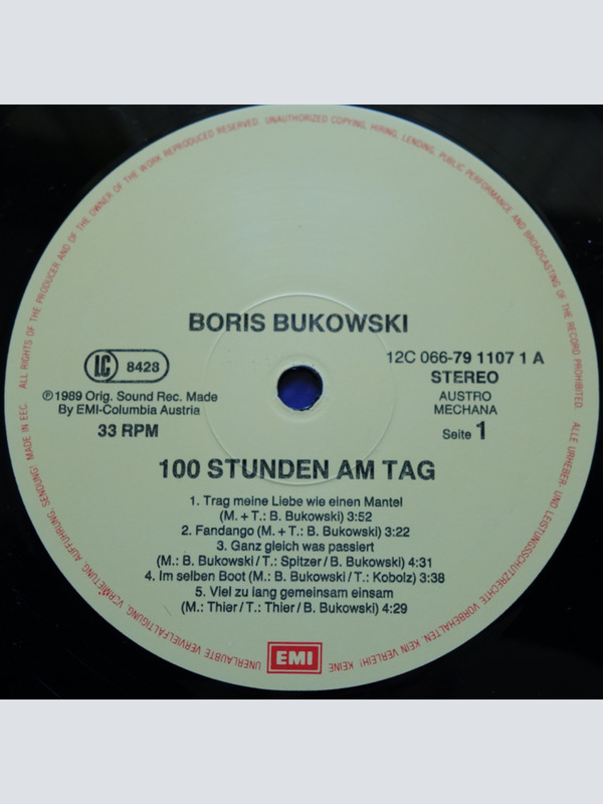 Vinyl / Boris Bukowski - 100 Stunden Am Tag