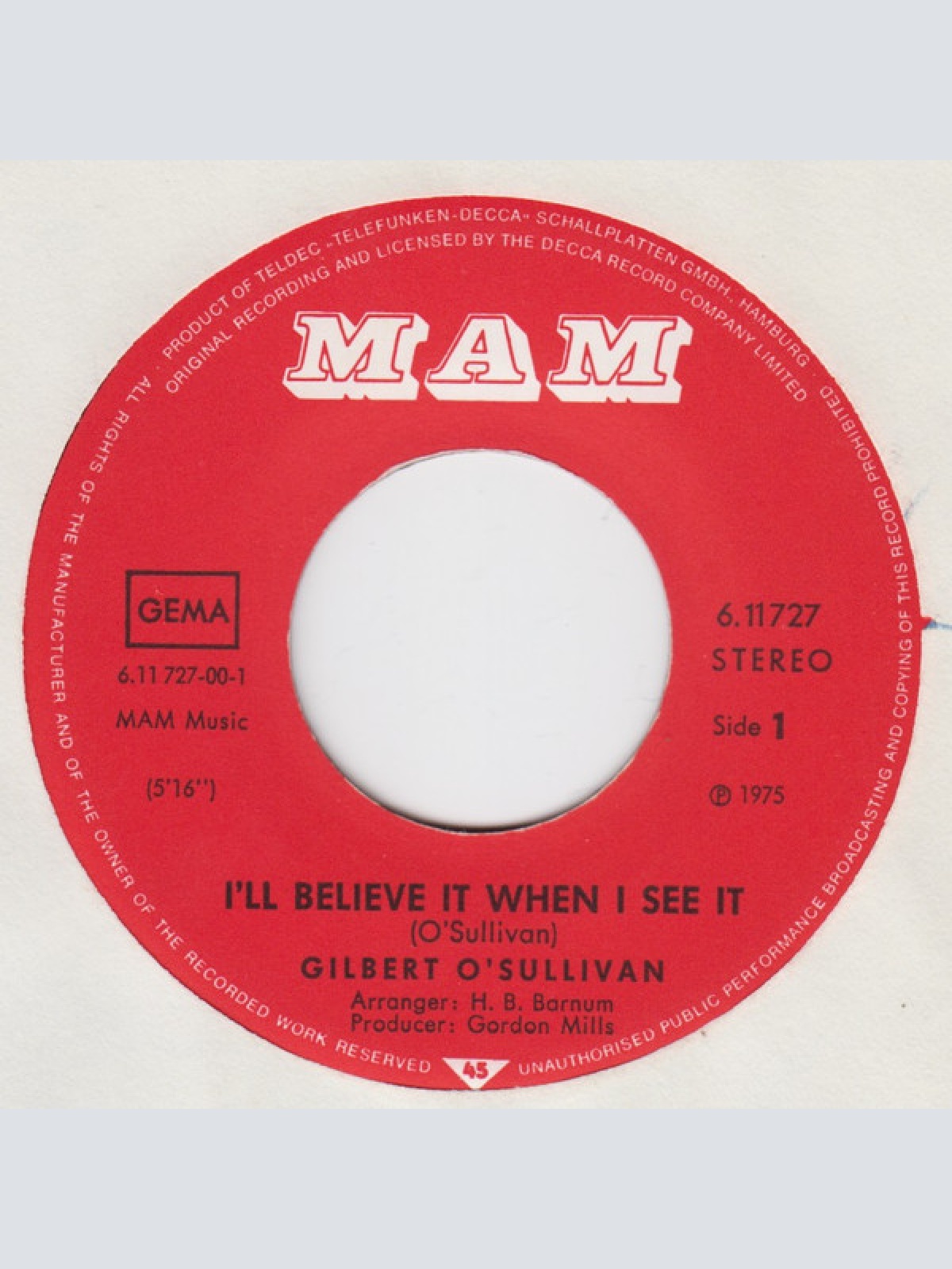 Vinyl / Gilbert O'Sullivan - I'll Believe It When I See It