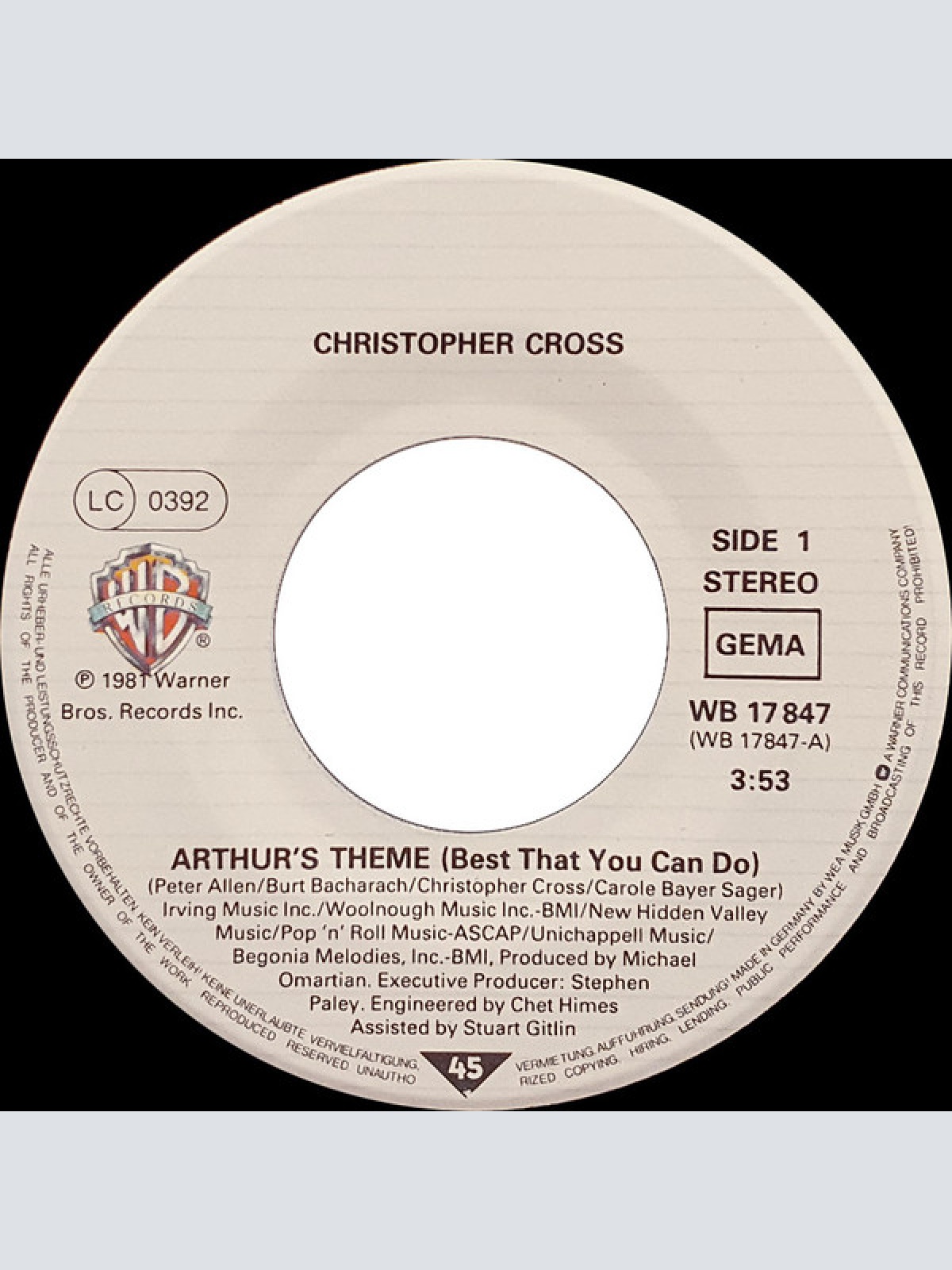 Vinyl / Christopher Cross - Arthur's Theme (Best That You Can Do)