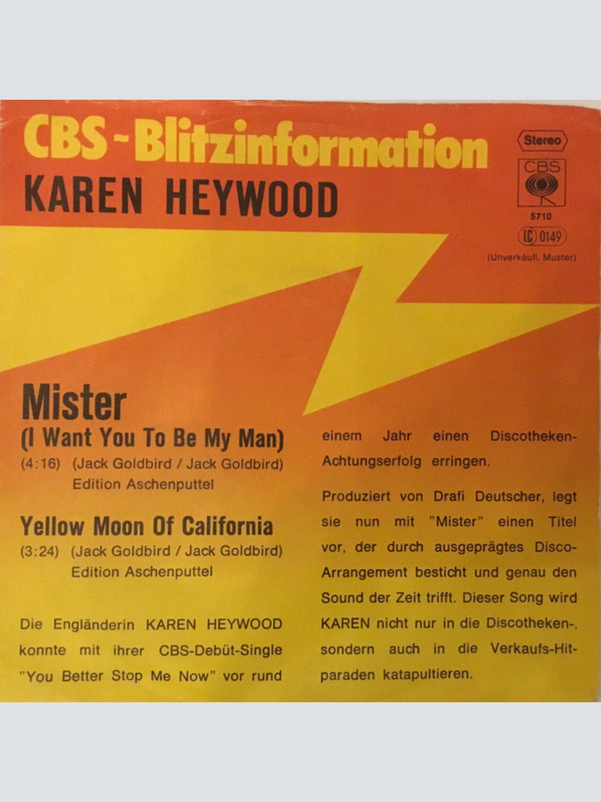 Vinyl / Karen Heywood - Mister (I Want You To Be My Man)