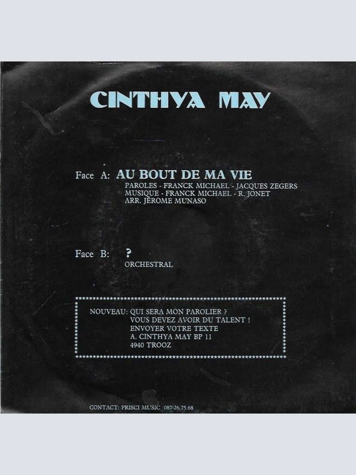 Vinyl / Cinthya May - Au Bout De Ma Vie
