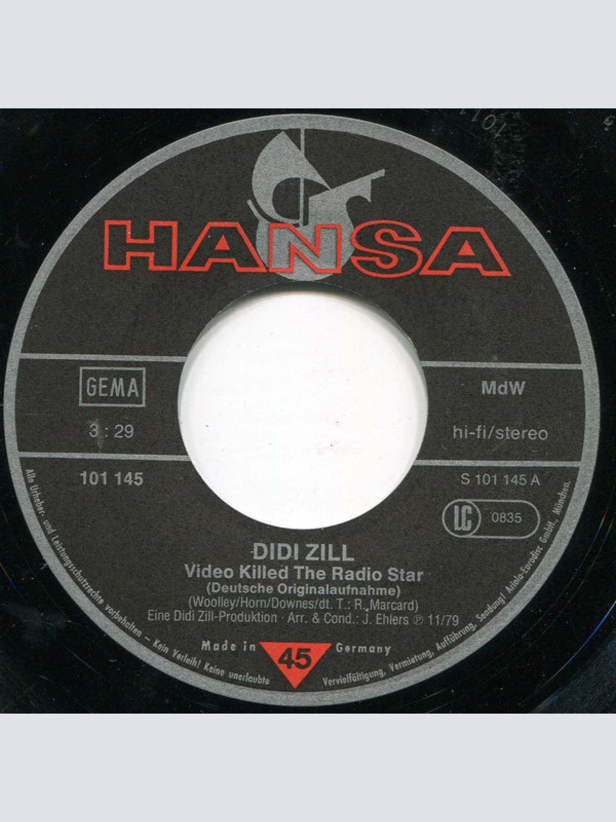 Vinyl / Didi Zill - Video Killed The Radio Star (Deutsche Originalaufnahme)