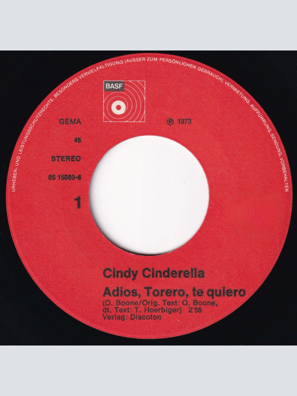 Vinyl / Cindy Cinderella - Adios, Torero, Te Quiero