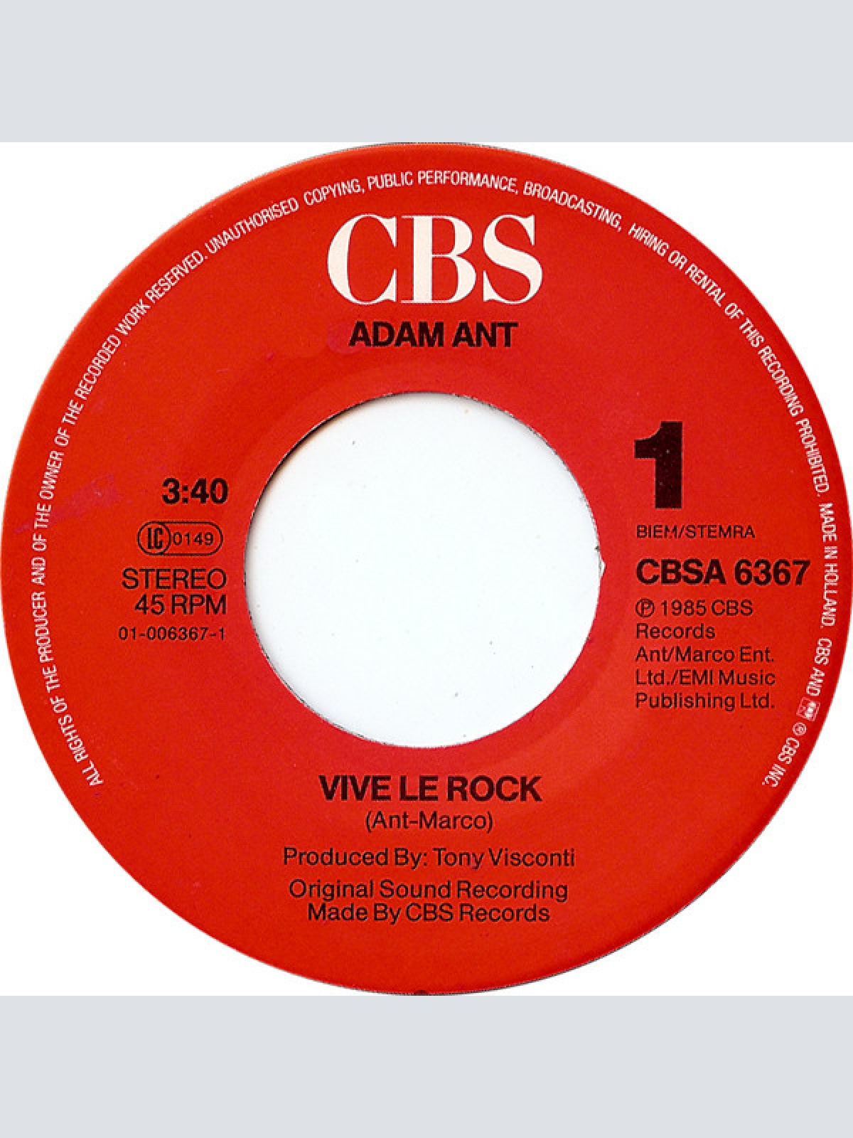 Vinyl / Adam Ant - Vive Le Rock