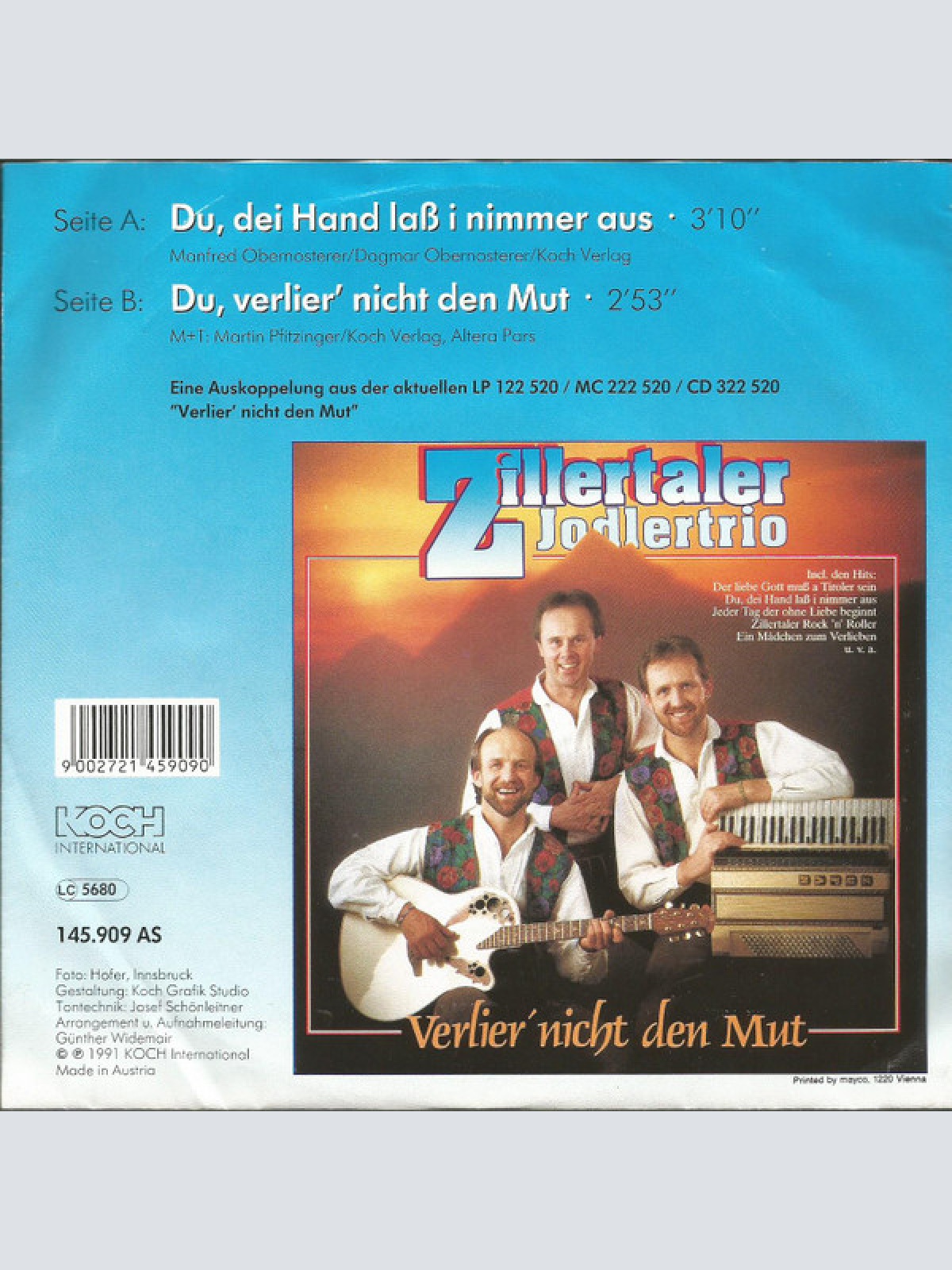 Vinyl / Zillertaler Jodlertrio - Du, Dei Hand Lass I Nimmer Aus