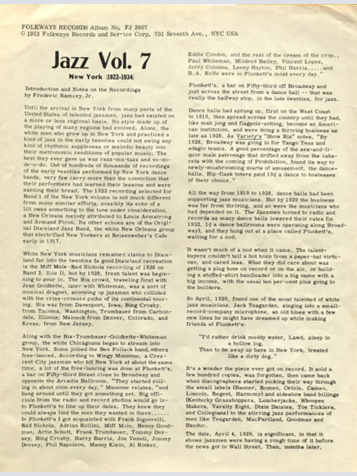 Vinyl / Various - Jazz Volume 7: New York (1922-1934)