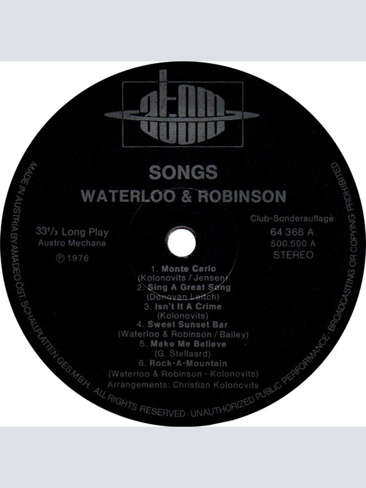 Vinyl / Waterloo & Robinson - Songs