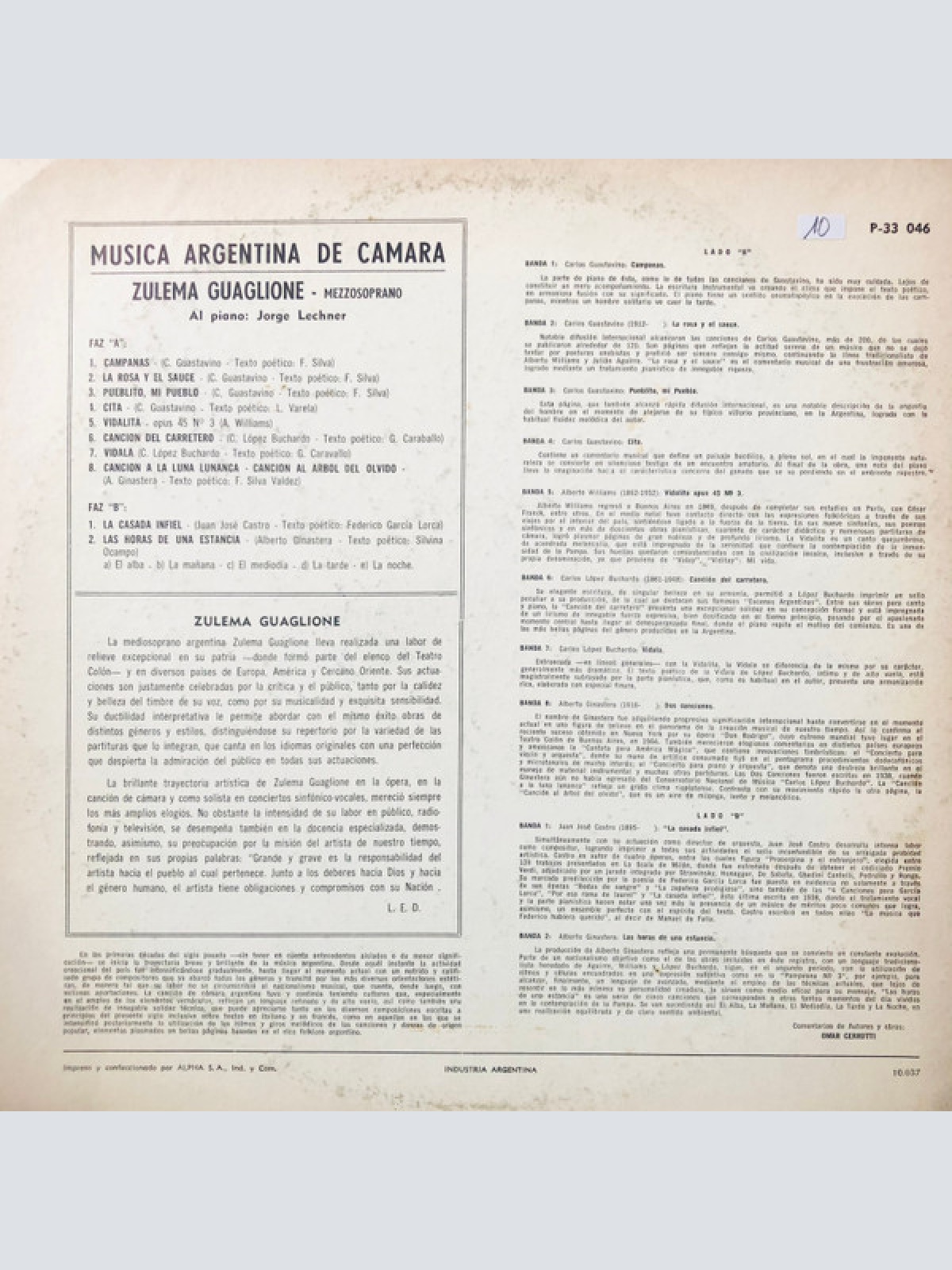 Vinyl / Zulema Guaglione, Jorge Lechner - Musica Argentina De Camara