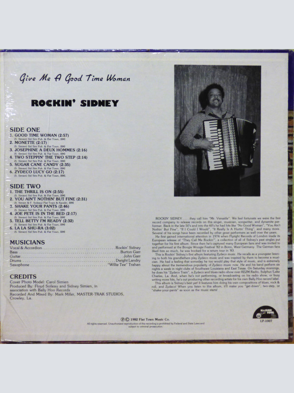Vinyl / Rockin' Sidney - Give Me A Good Time Woman