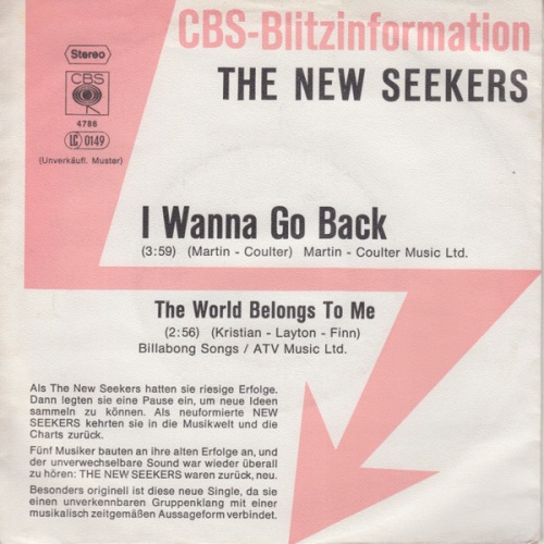 Vinyl / The New Seekers - I Wanna Go Back