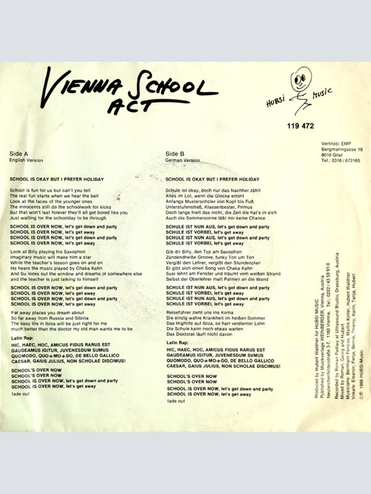 Vinyl / Vienna School Act* - School Is Over Now ... (Let's Get Down And Party)