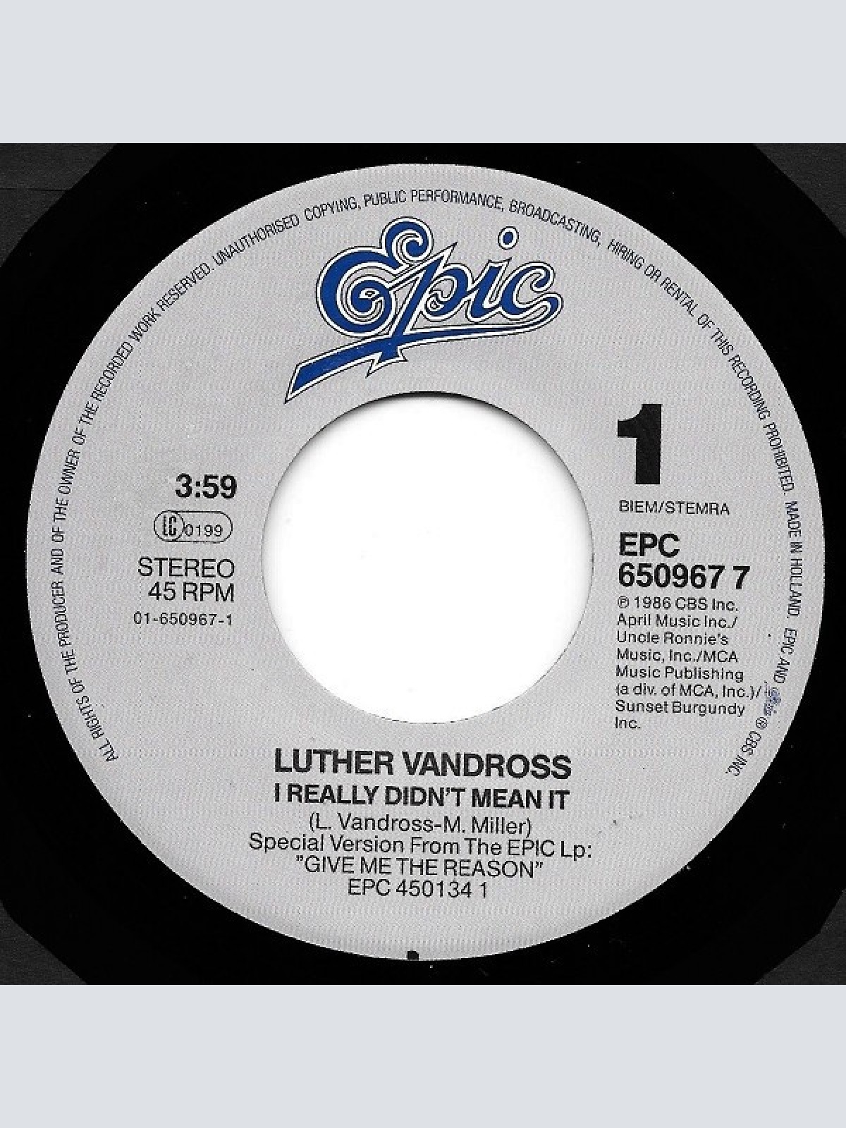 Vinyl / Luther Vandross - I Really Didn't Mean It