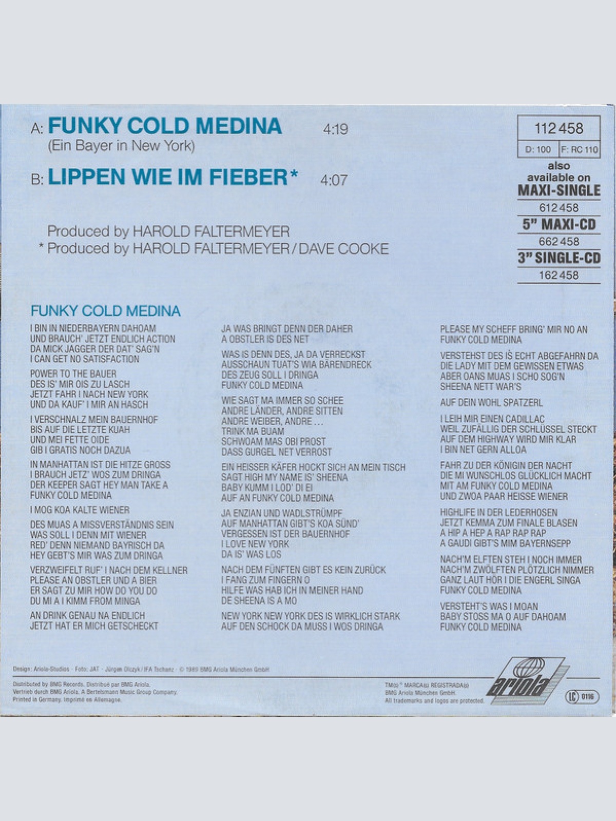 Vinyl / Bayernpower - Funky Cold Medina (Ein Bayer In New York)