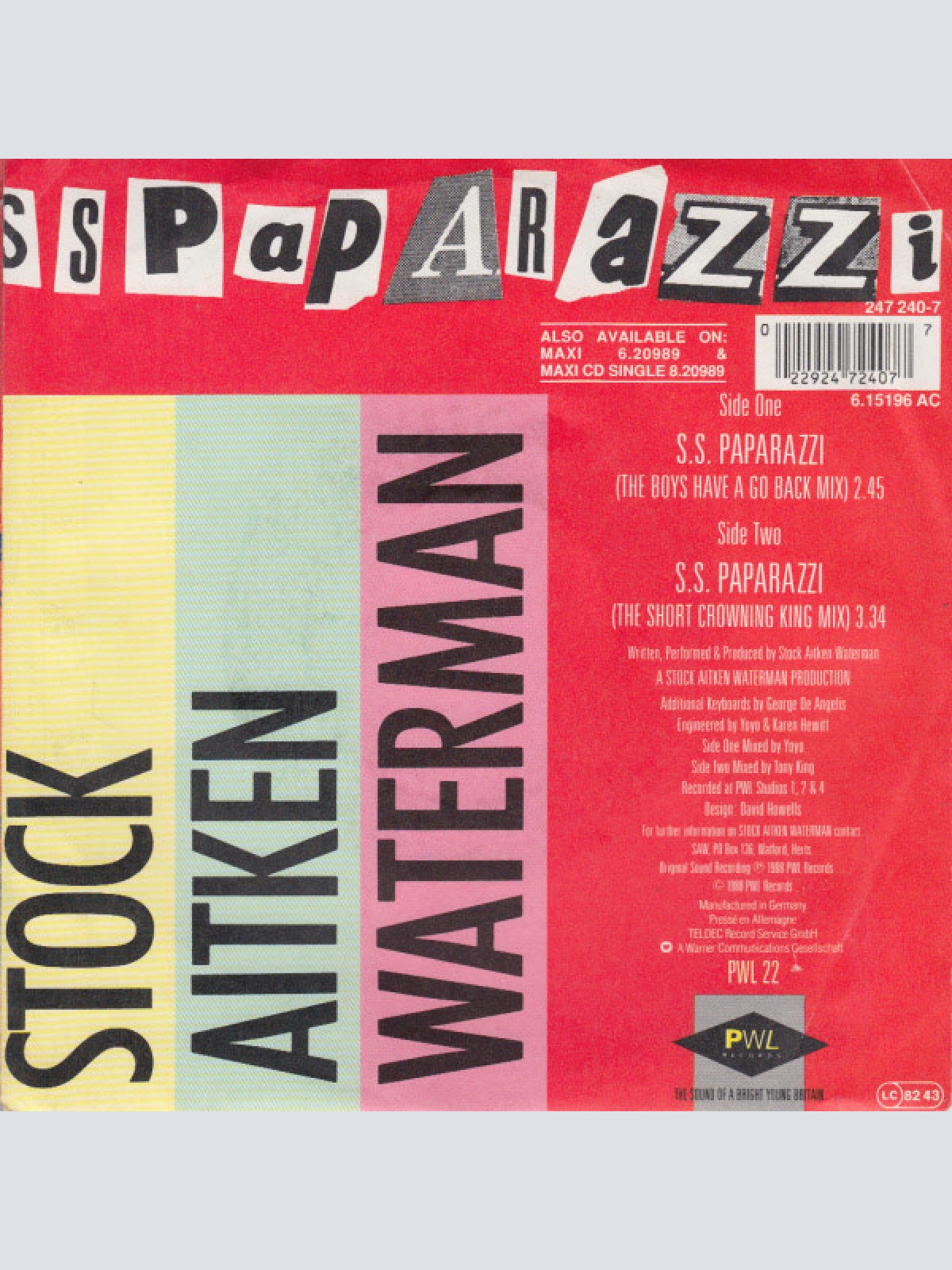 Vinyl / Stock, Aitken & Waterman - S.S. Paparazzi
