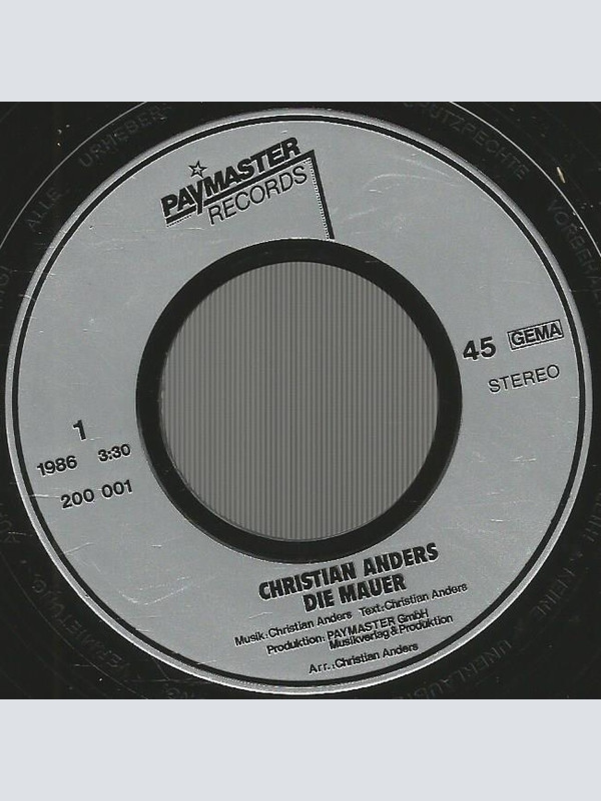 Vinyl / Christian Anders - Die Mauer