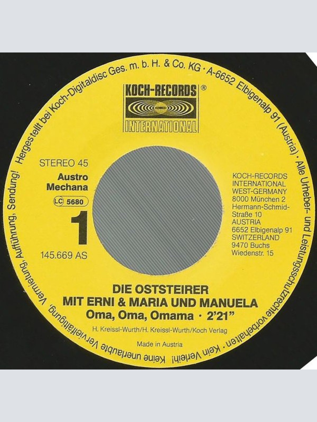 Vinyl / Die Oststeirer Mit Erni & Maria Und Manuela* - Oma, Oma, Omama / Das Jagerische Leben