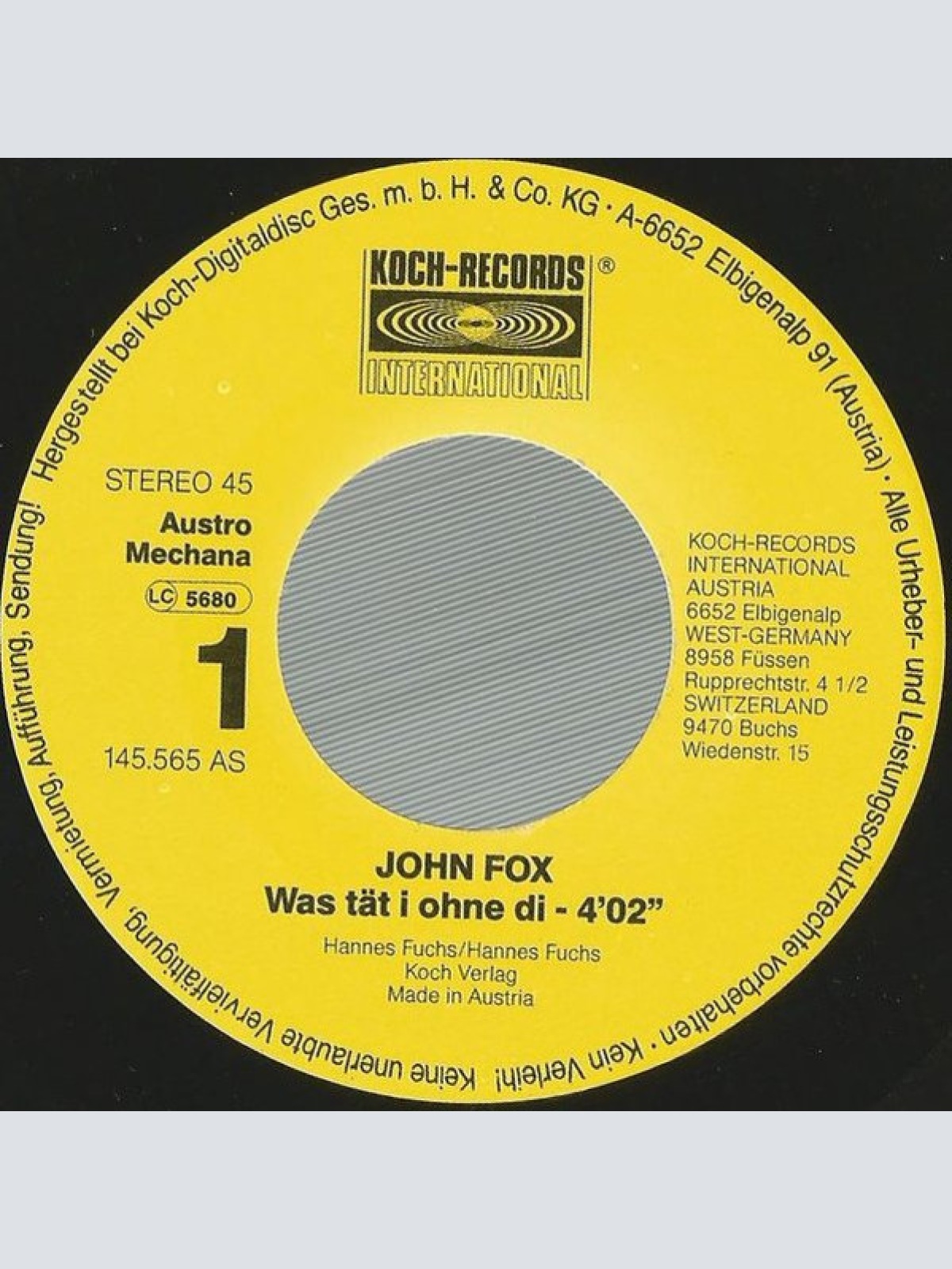 Vinyl / John Fox (4) - Was Tät I Ohne Di