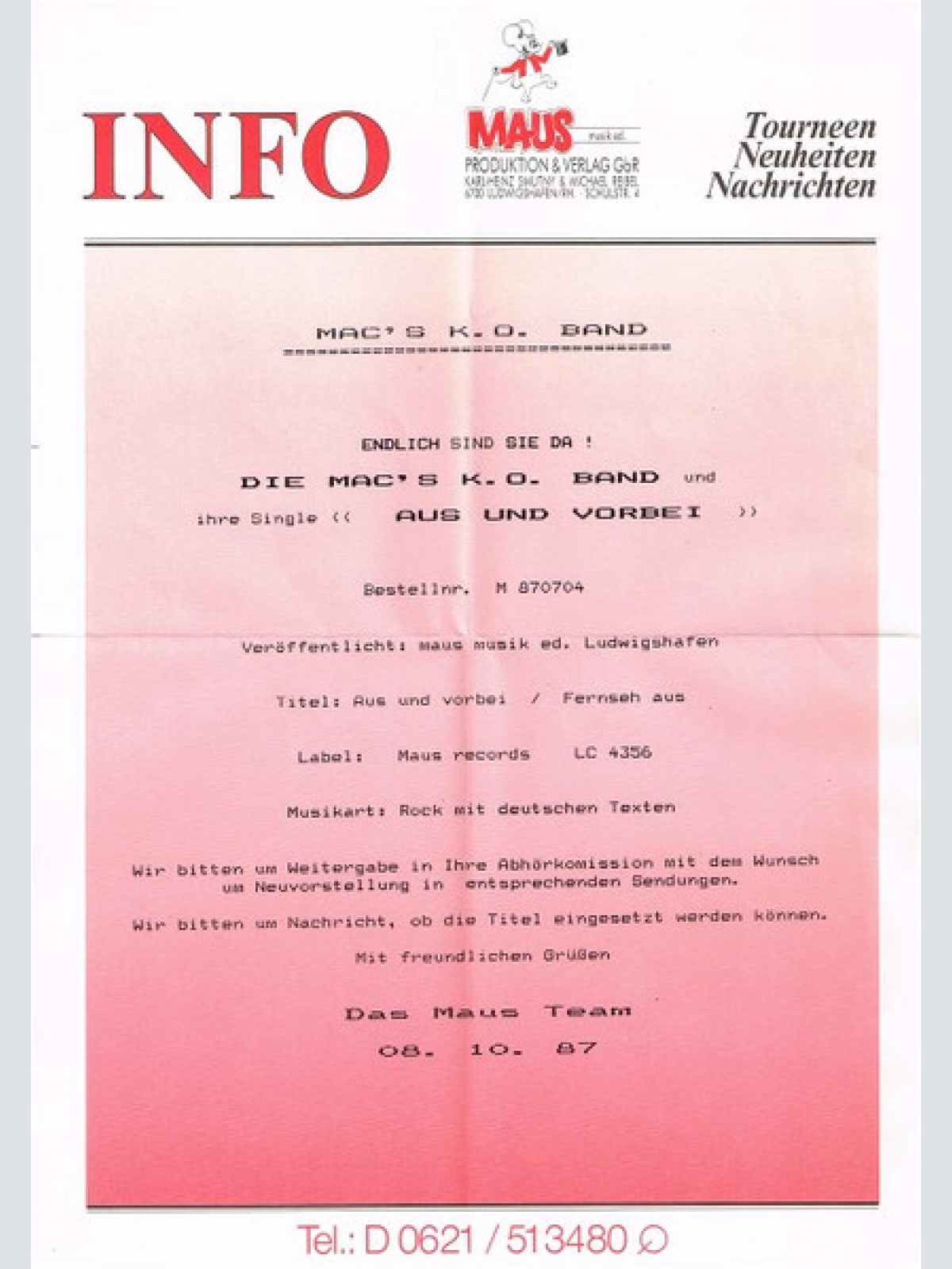 Vinyl / Mac's K.O. Band - Aus Und Vorbei