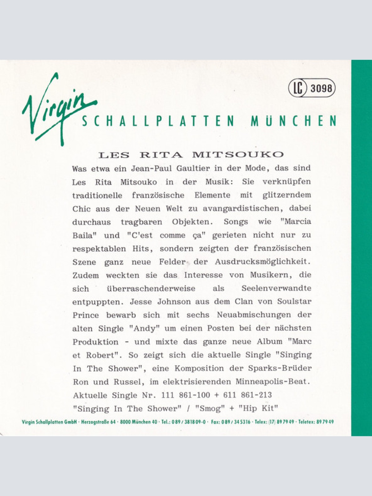 Vinyl / Les Rita Mitsouko & The Sparks* - Singing In The Shower