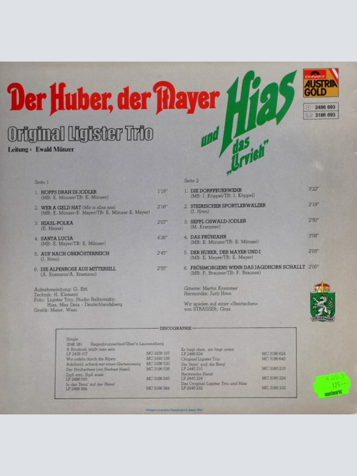 Vinyl / Original Ligister Trio mit Hias - Der Huber, der Mayer und Hias das "Urvieh"