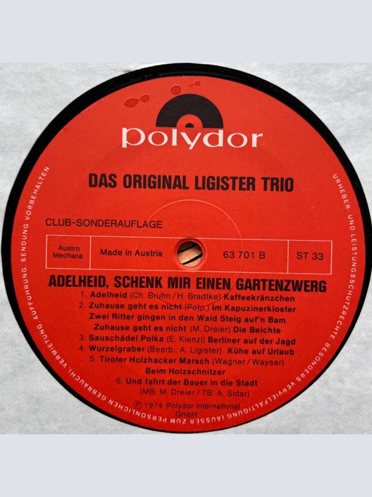 Vinyl / Original Ligister Trio - Adelheid Schenk Mir Einen Gartenzwerg