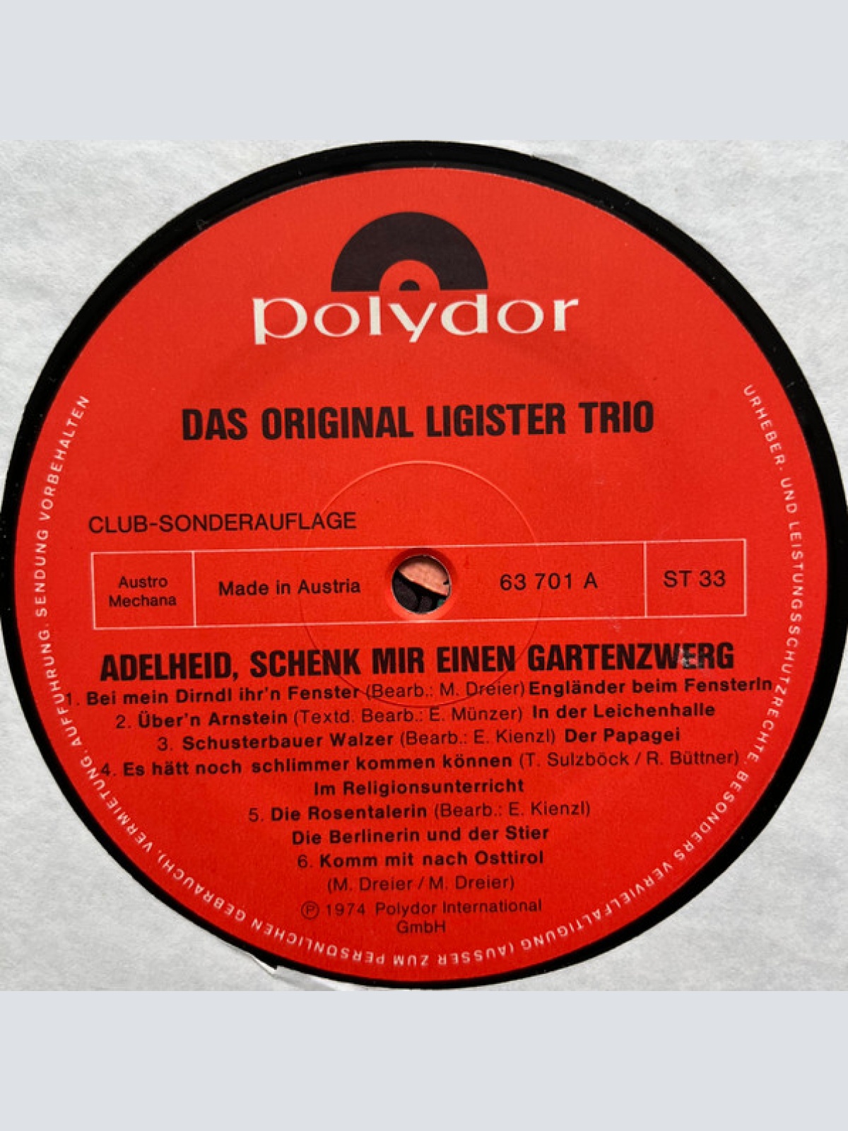 Vinyl / Original Ligister Trio - Adelheid Schenk Mir Einen Gartenzwerg