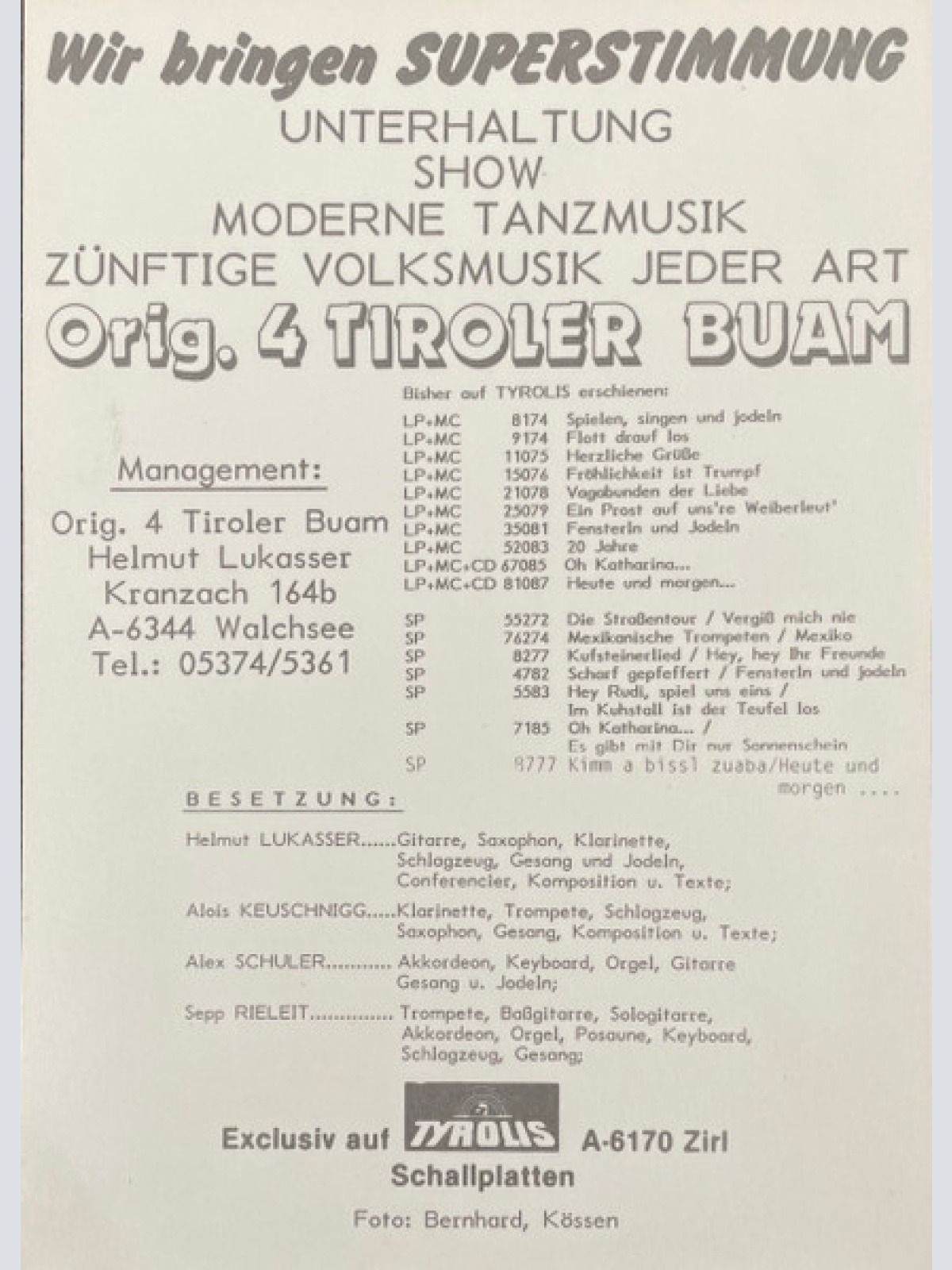 Vinyl / Orig. 4 Tiroler Buam* - Die Liab Is Plötzlich Da