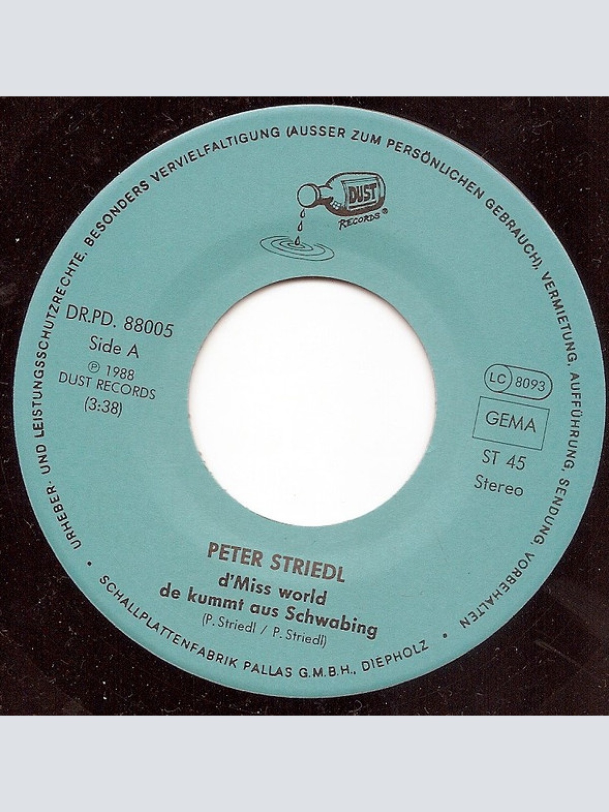 Vinyl / Peter Striedl - PS-Band München* - D'Miss World De Kummt Aus "Schwabing"