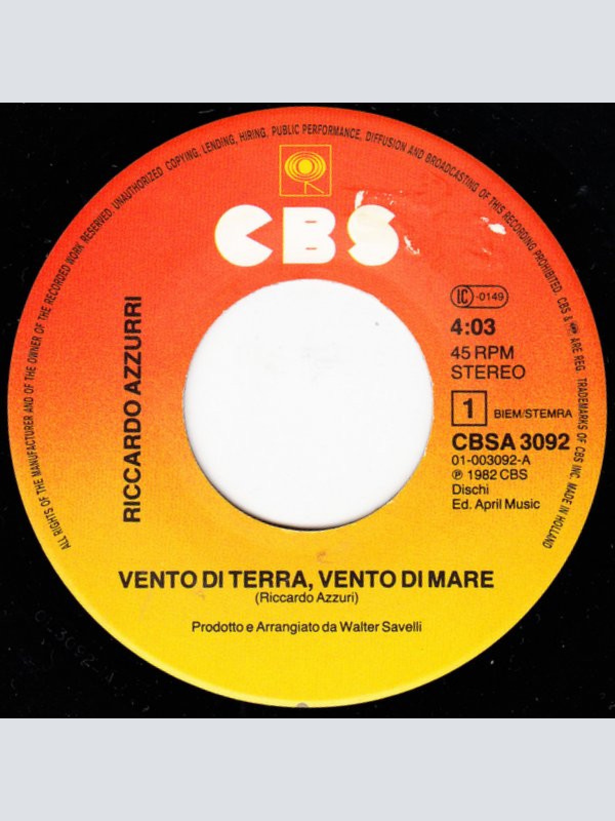 Vinyl / Riccardo Azzurri - Vento Di Terra, Vento Di Mare