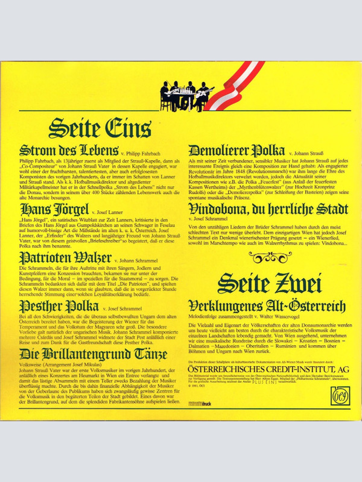 Vinyl / Philharmonia Schrammeln* - Das Oesterreichische Credit-Institut Präsentiert Die Philharmonia Schrammeln In Folgendem Concert