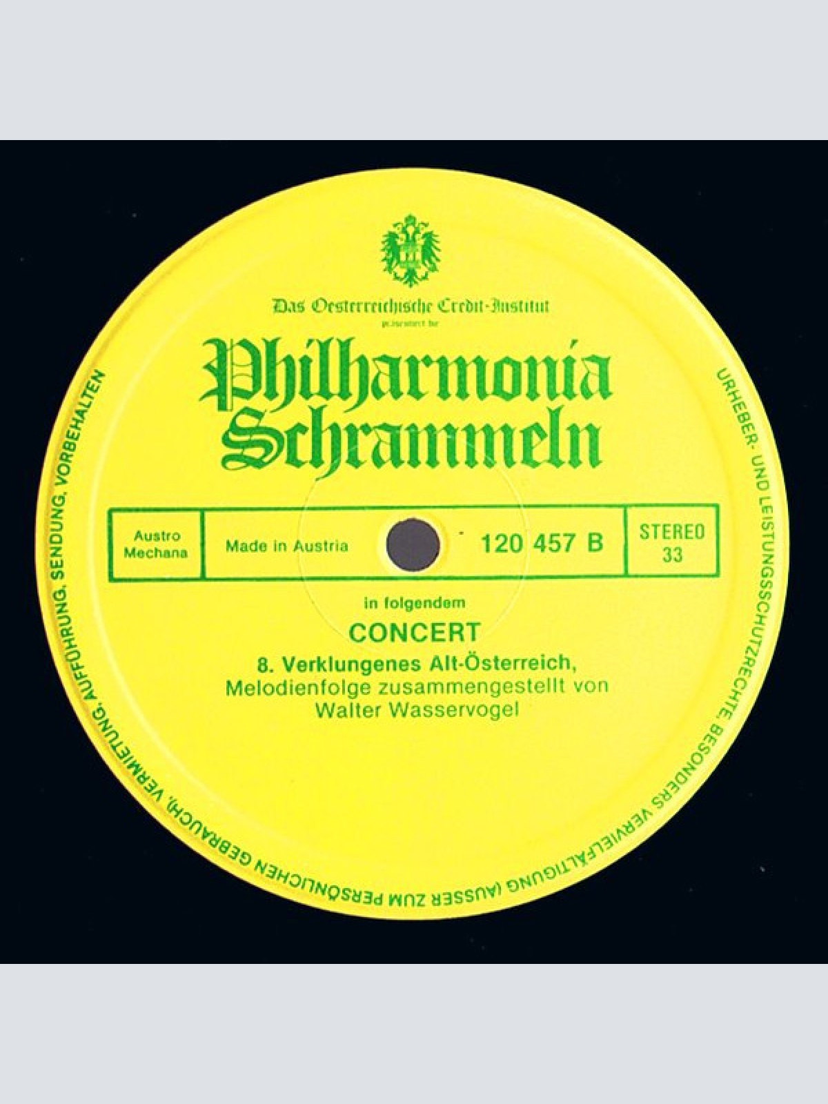 Vinyl / Philharmonia Schrammeln* - Das Oesterreichische Credit-Institut Präsentiert Die Philharmonia Schrammeln In Folgendem Concert