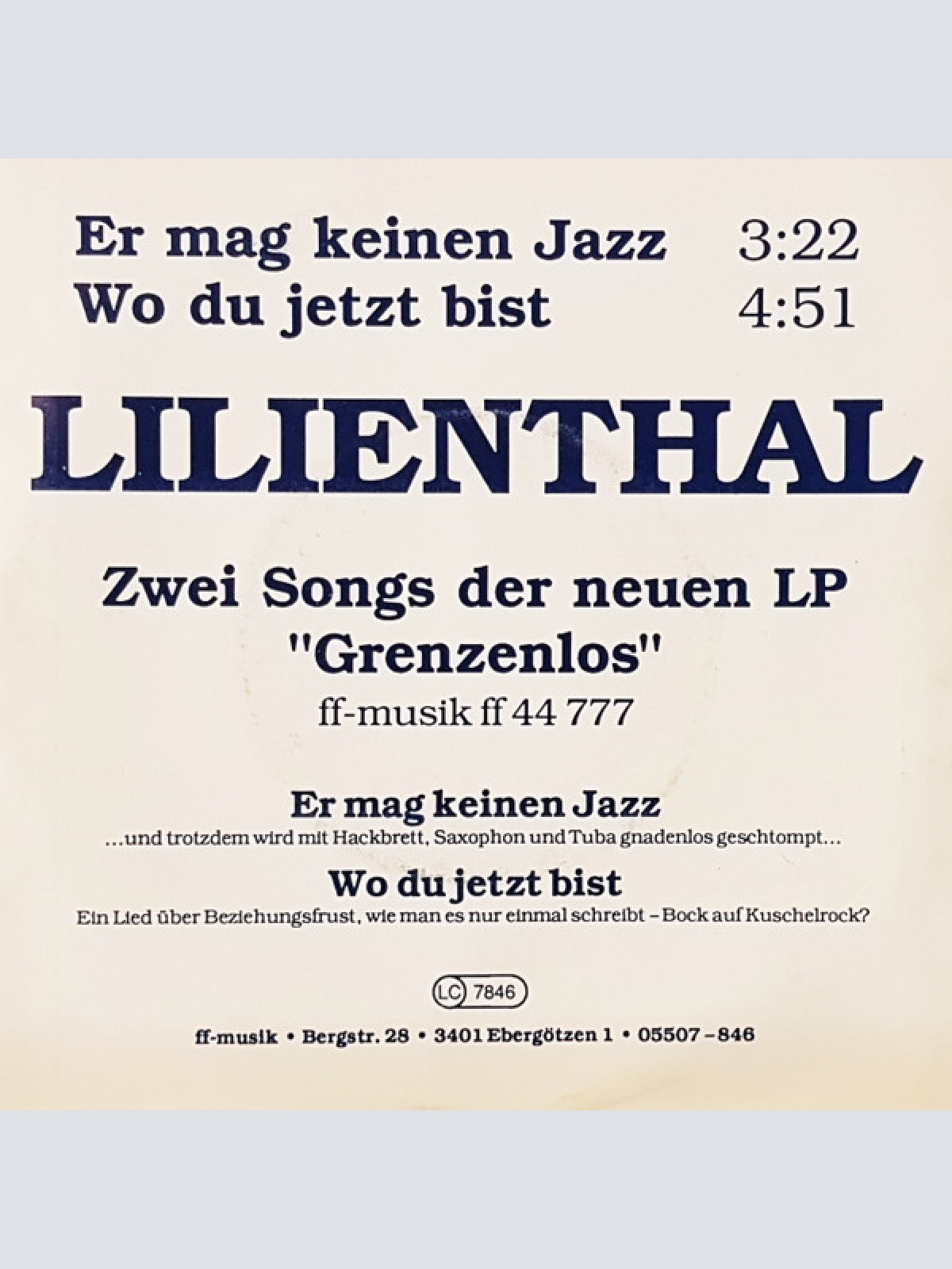 Vinyl / Lilienthal (2) - Er Mag Keinen Jazz