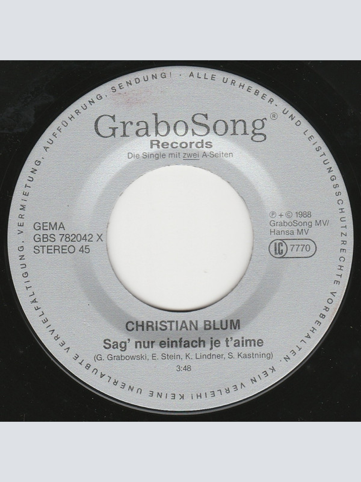 Vinyl / Christian Blum - Sag Nur Einfach Je T'aime / Nur Noch Eine Sommernacht