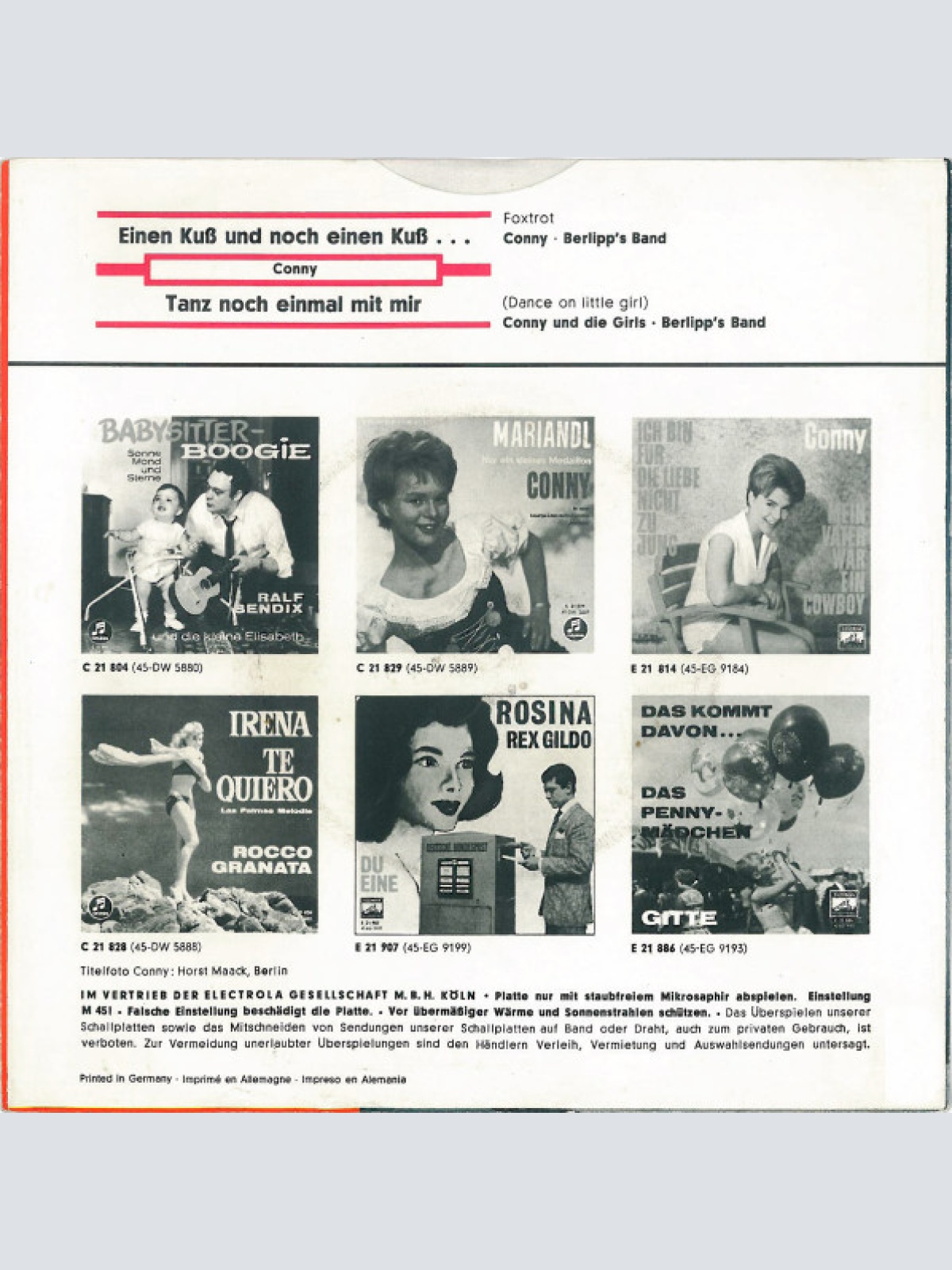 Vinyl / Conny* - Einen Kuß Und Noch Einen Kuß...