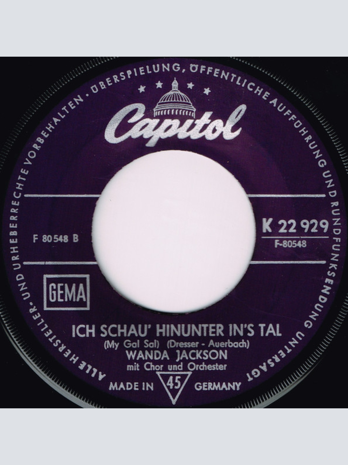 Vinyl / Wanda Jackson - Morgen, Ja Morgen / Ich Schau' Hinunter In's Tal