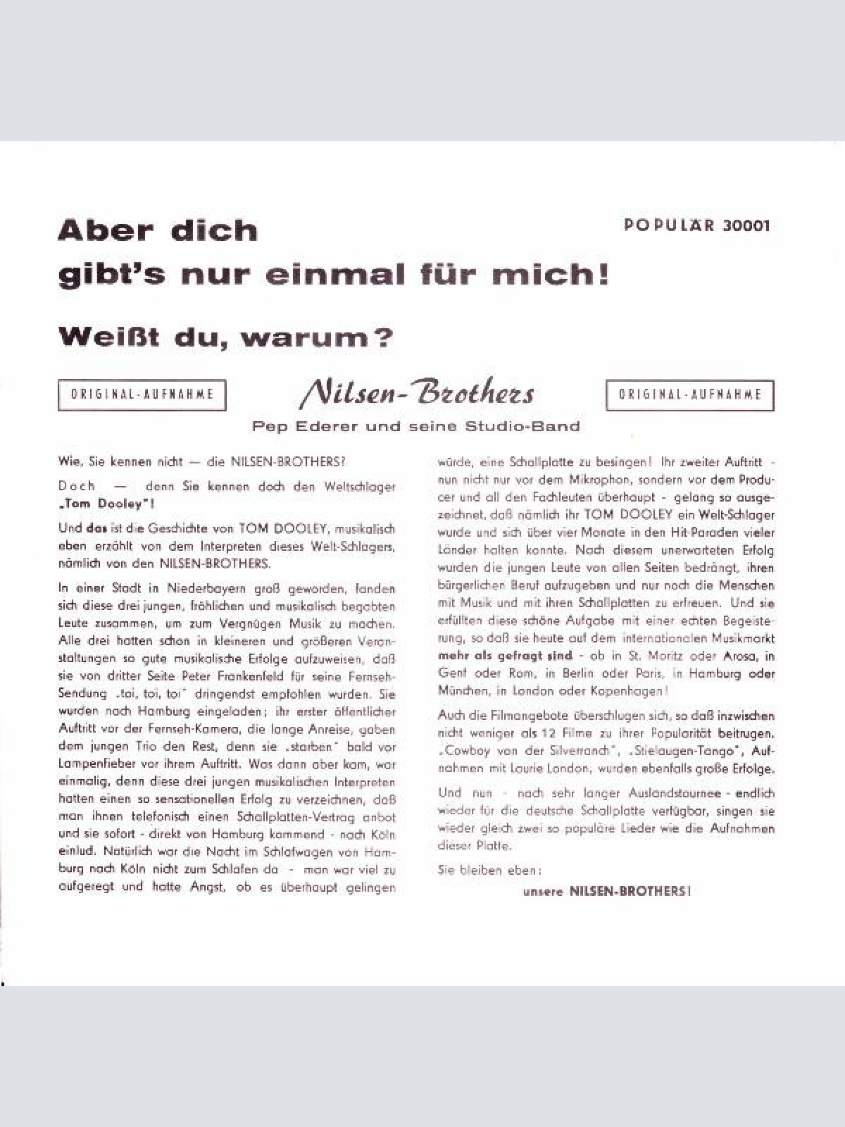 Vinyl / Nilsen-Brothers* - Aber Dich Gibt's Nur Einmal Für Mich!