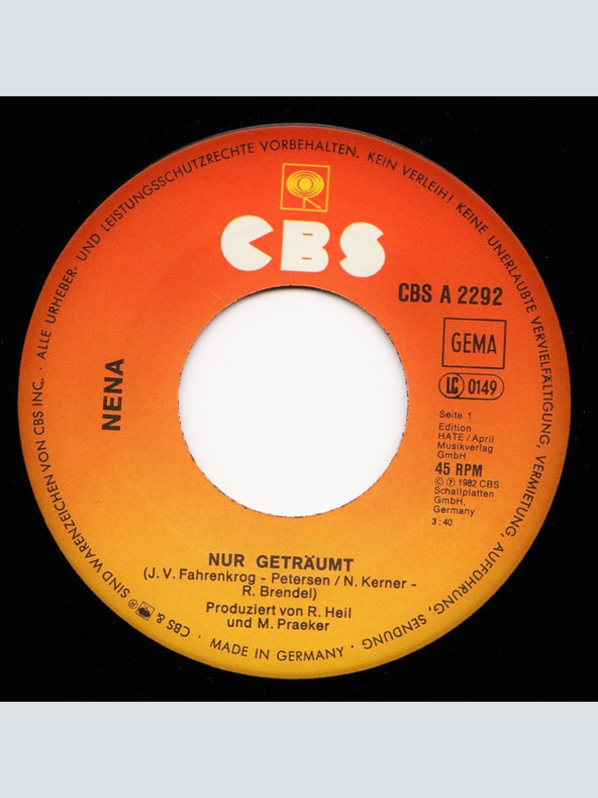 Vinyl / Nena - Nur Geträumt