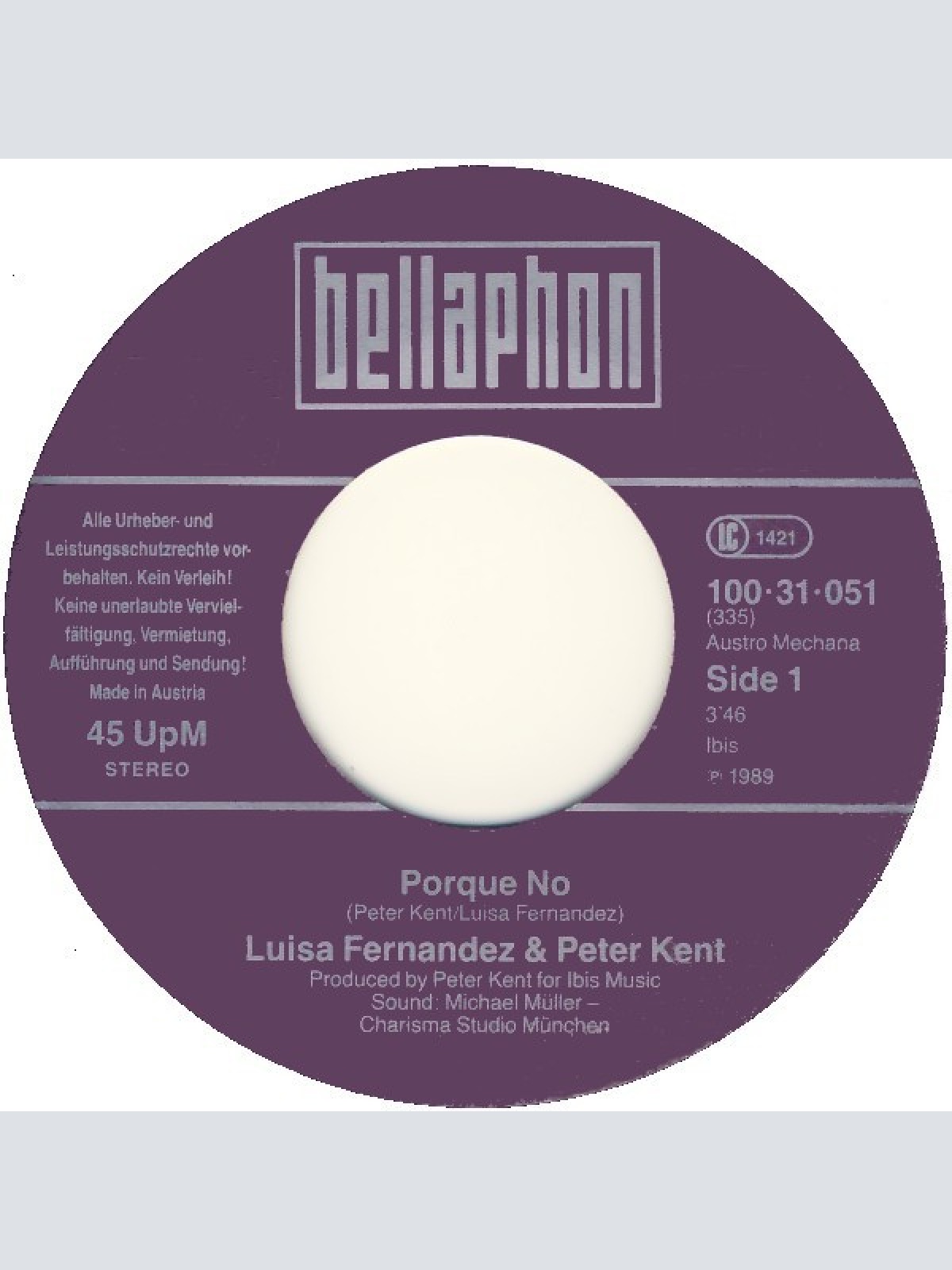 Vinyl / Luisa Fernandez & Peter Kent - Porque No