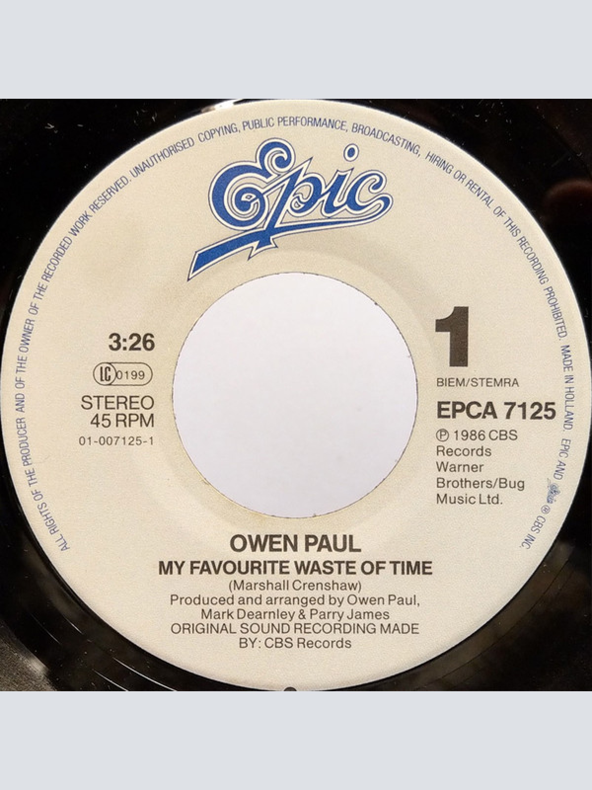 Vinyl / Owen Paul - My Favourite Waste Of Time