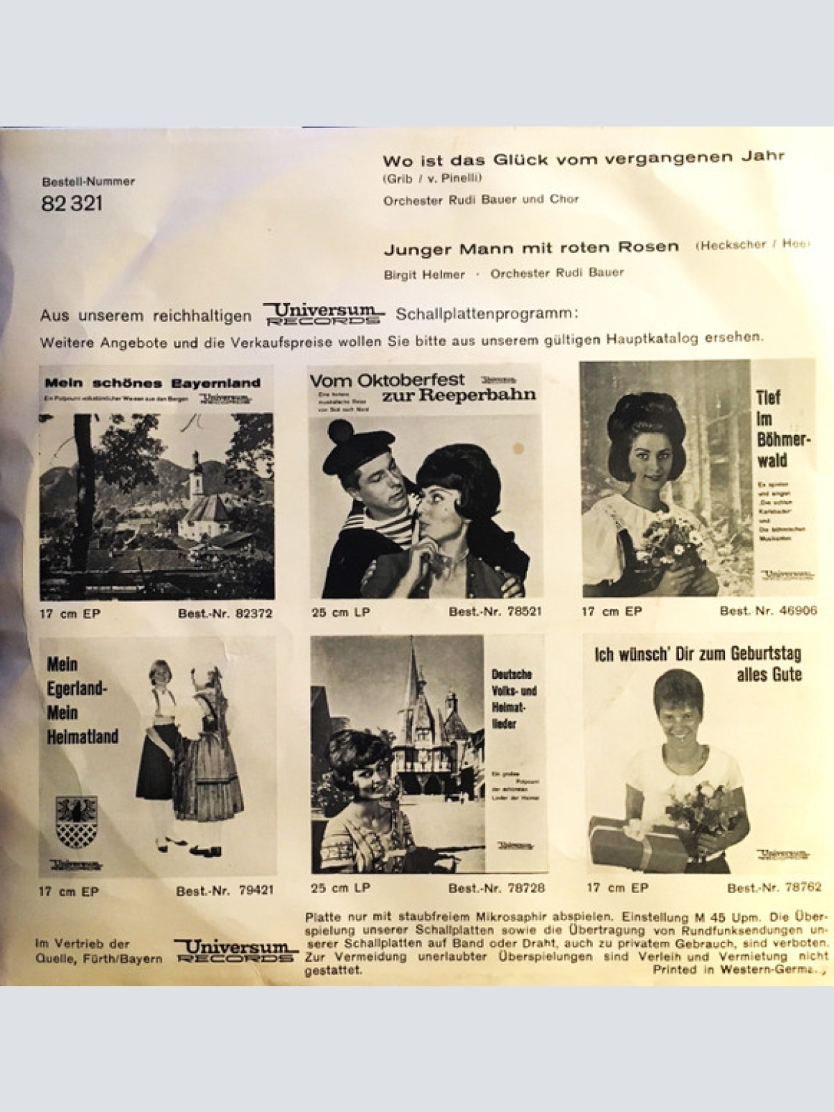 Vinyl / Birgit Helmer - Wo Ist Das Glück Vom Vergangenen Jahr / Junger Mann Mit Roten Rosen