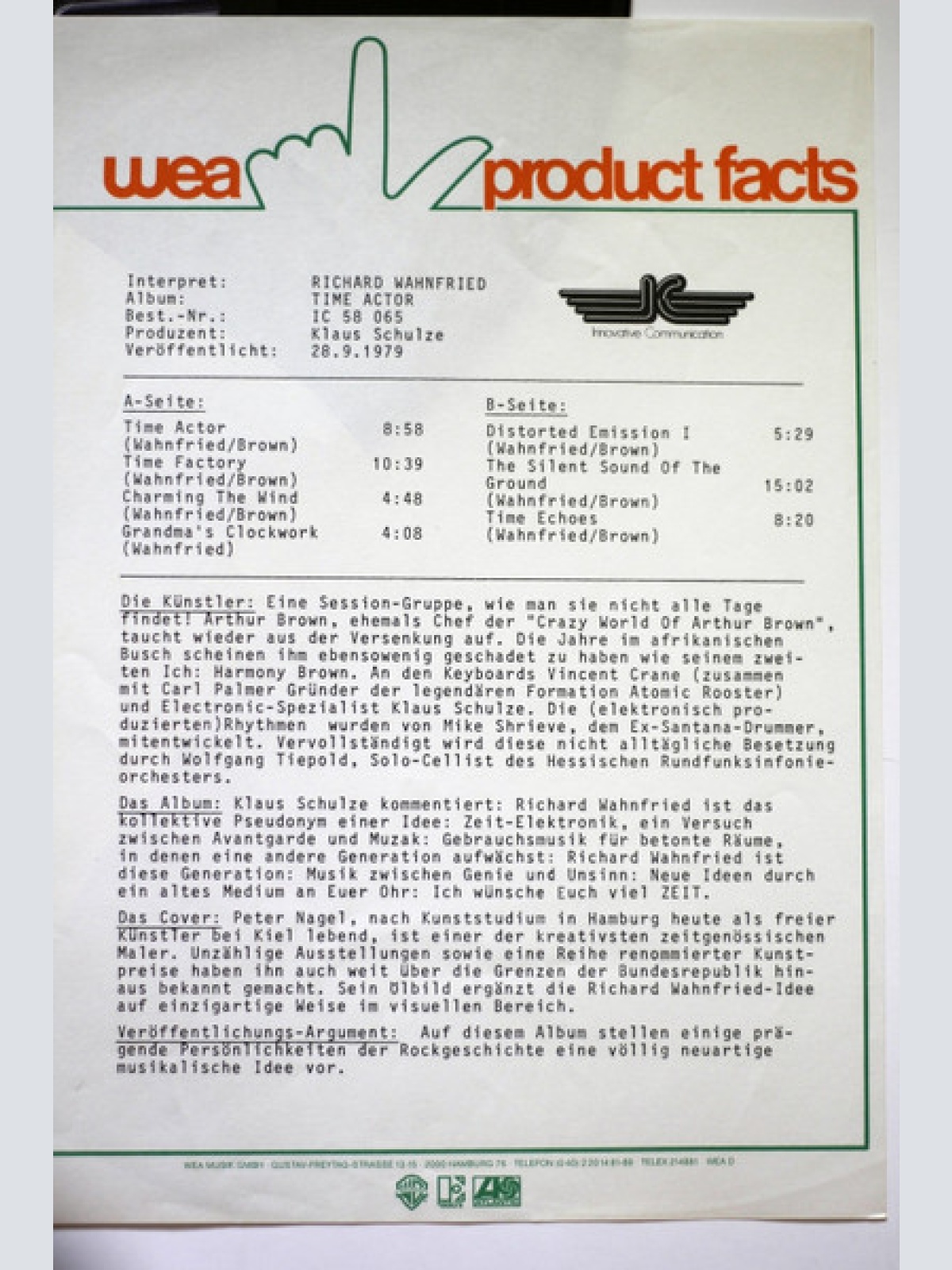 Vinyl / Richard Wahnfried - Time Actor