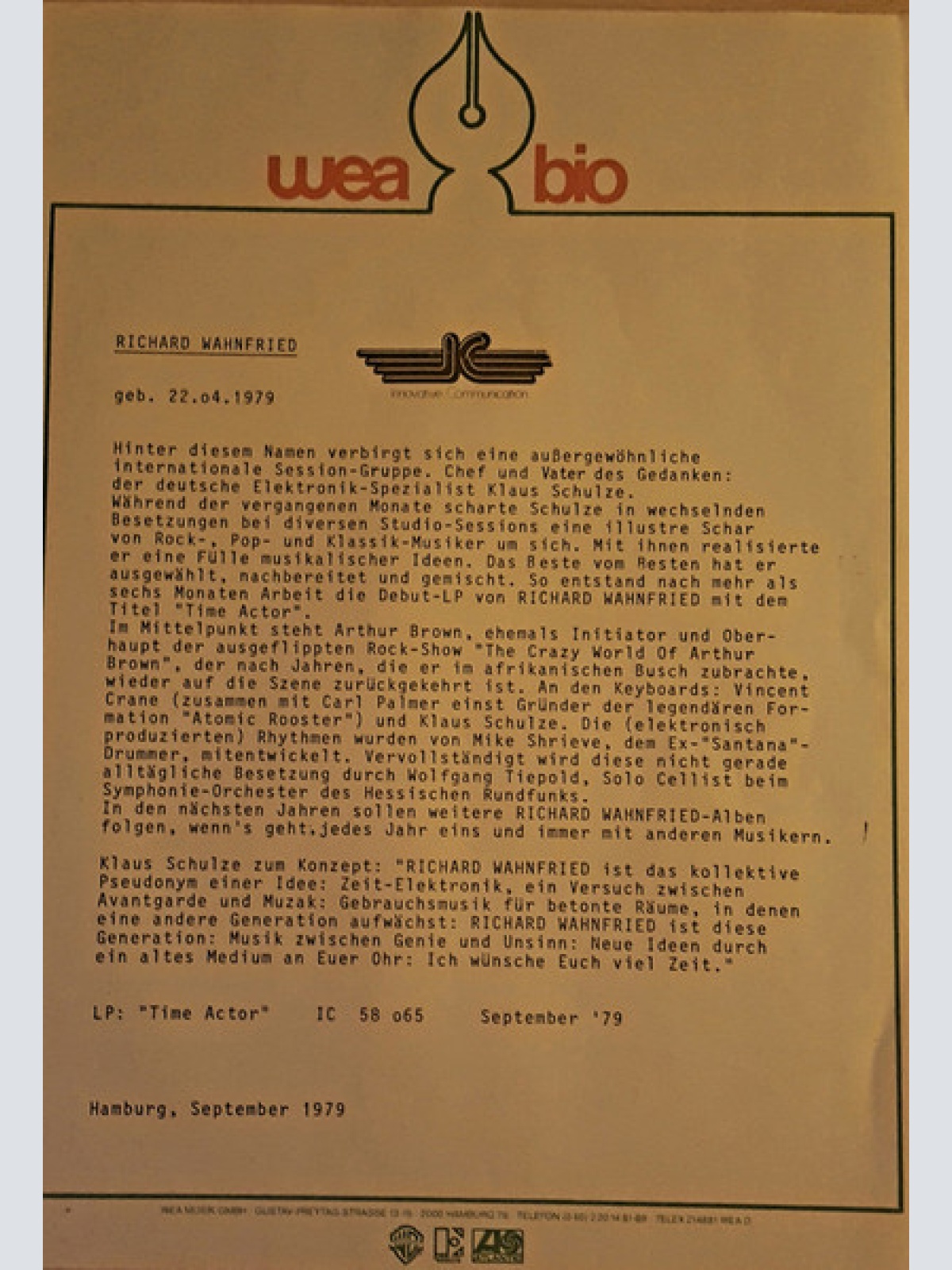 Vinyl / Richard Wahnfried - Time Actor